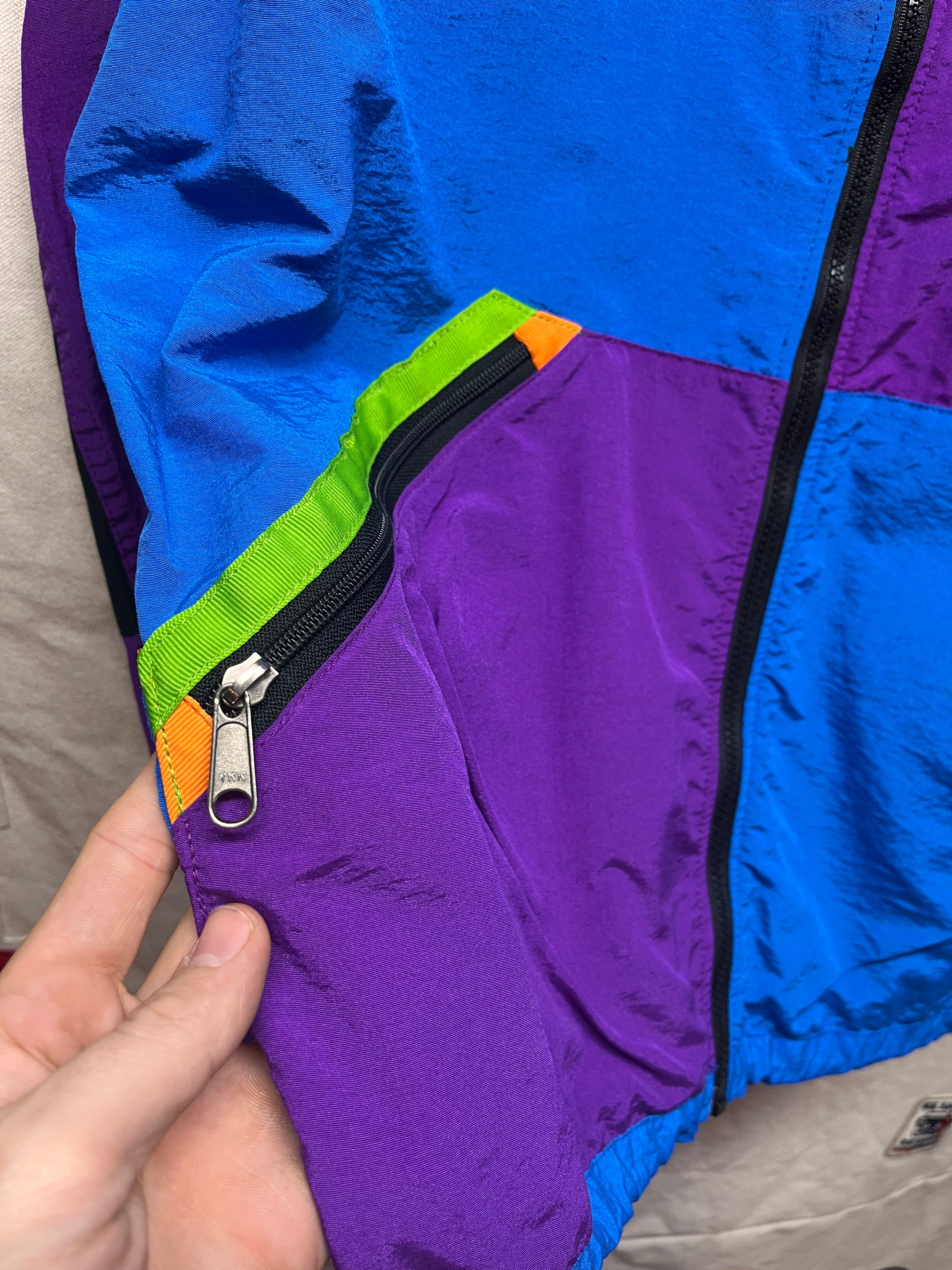 Vintage The North Face 90's Purple Blue Color Block Windbreaker Jacket: Large
