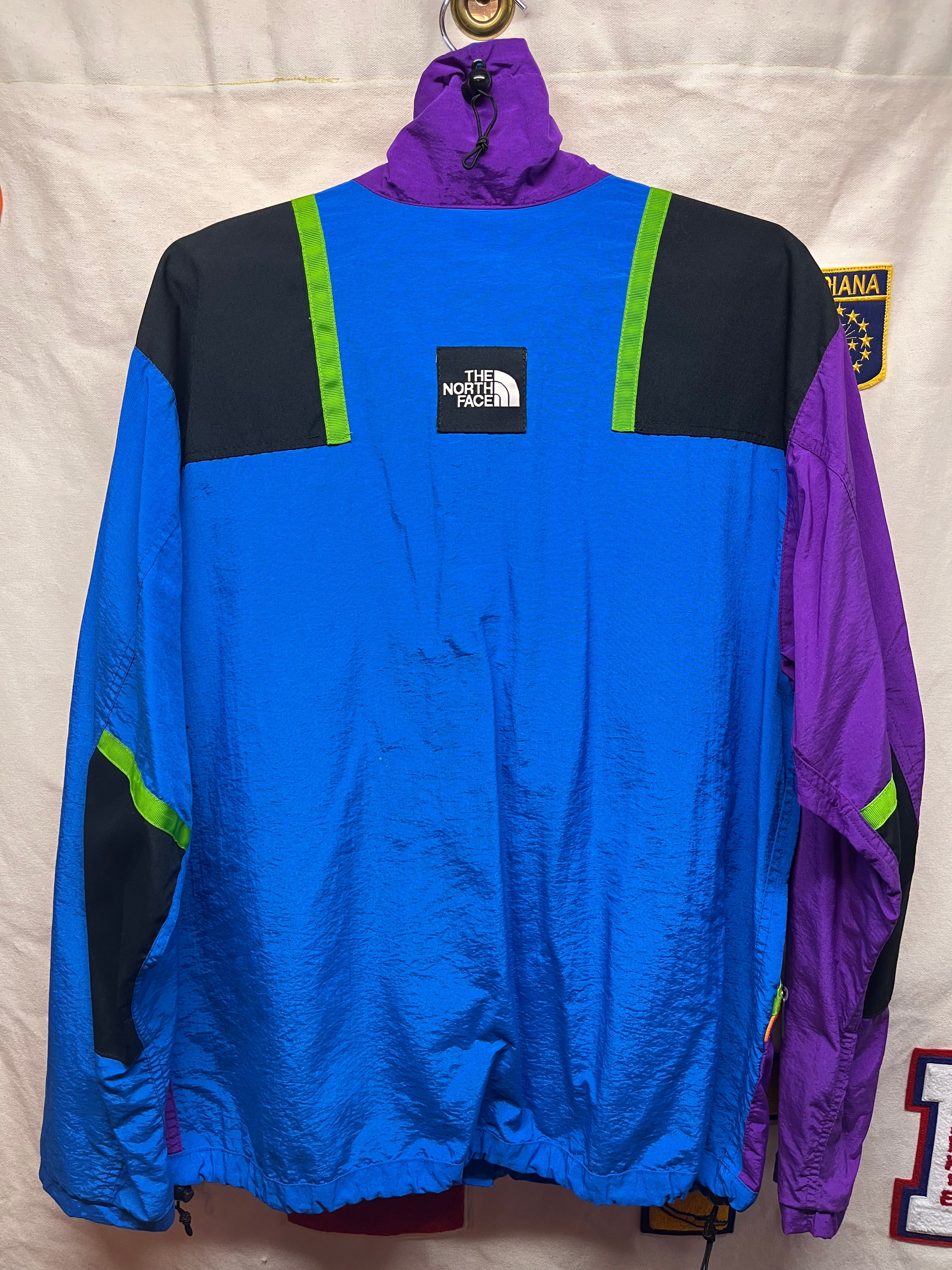 Vintage The North Face 90's Purple Blue Color Block Windbreaker Jacket: Large