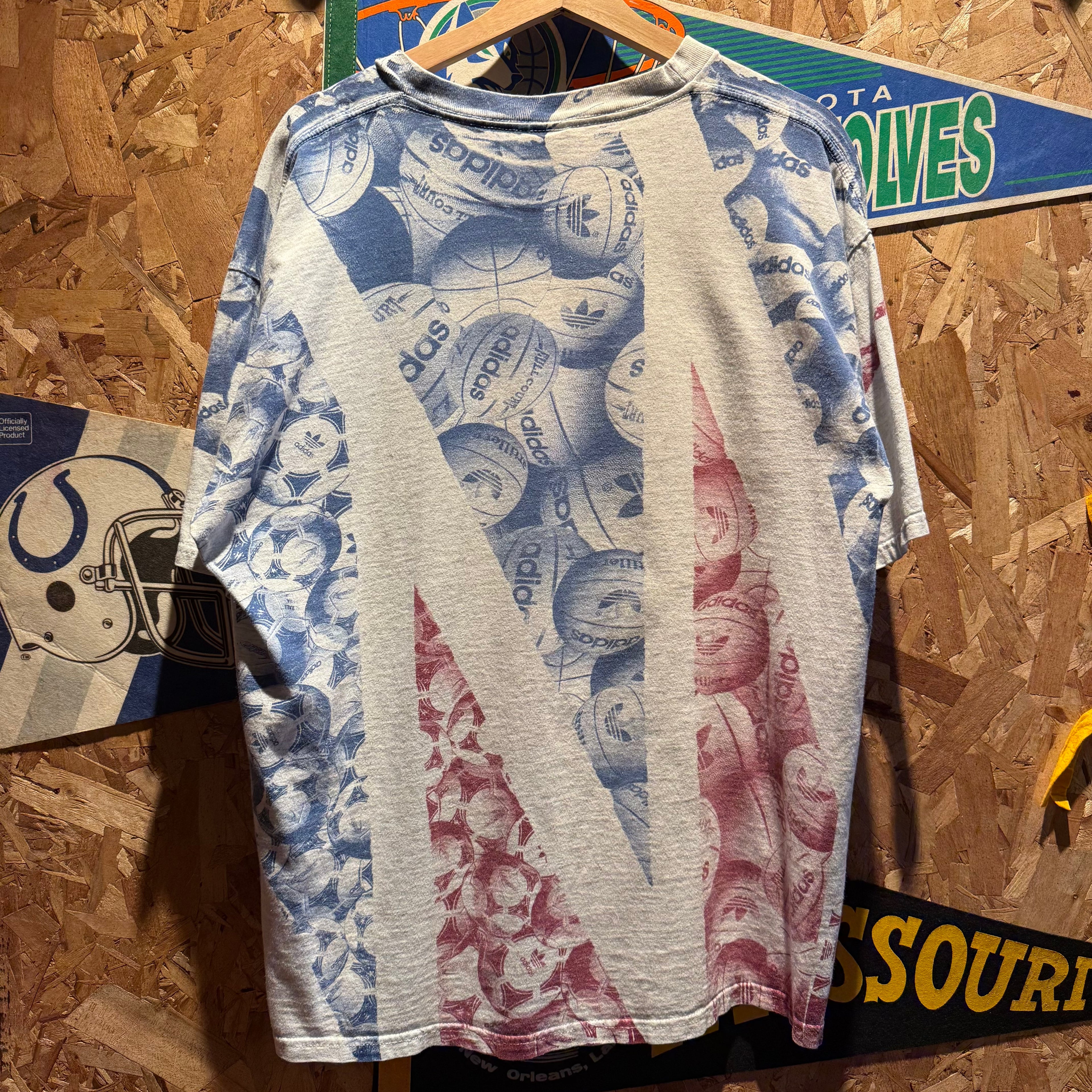 Vintage Adidas 'Has Balls' All-Over Sports Graphic T-Shirt: L