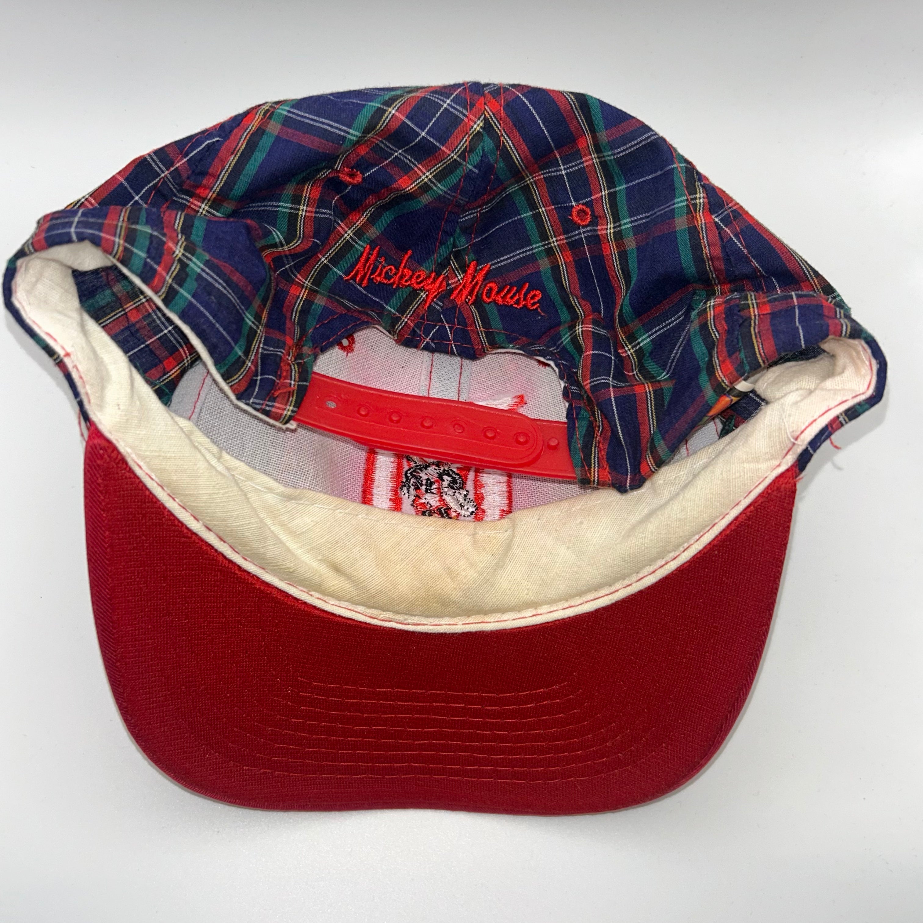 Vintage Mickey Mouse Red Navy Plaid 90's Disney Snapback Hat
