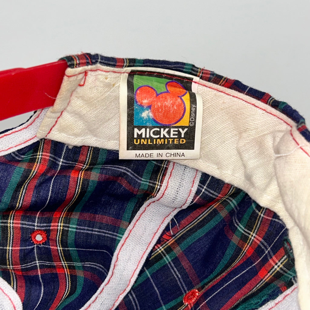 Vintage Mickey Mouse Red Navy Plaid 90's Disney Snapback Hat