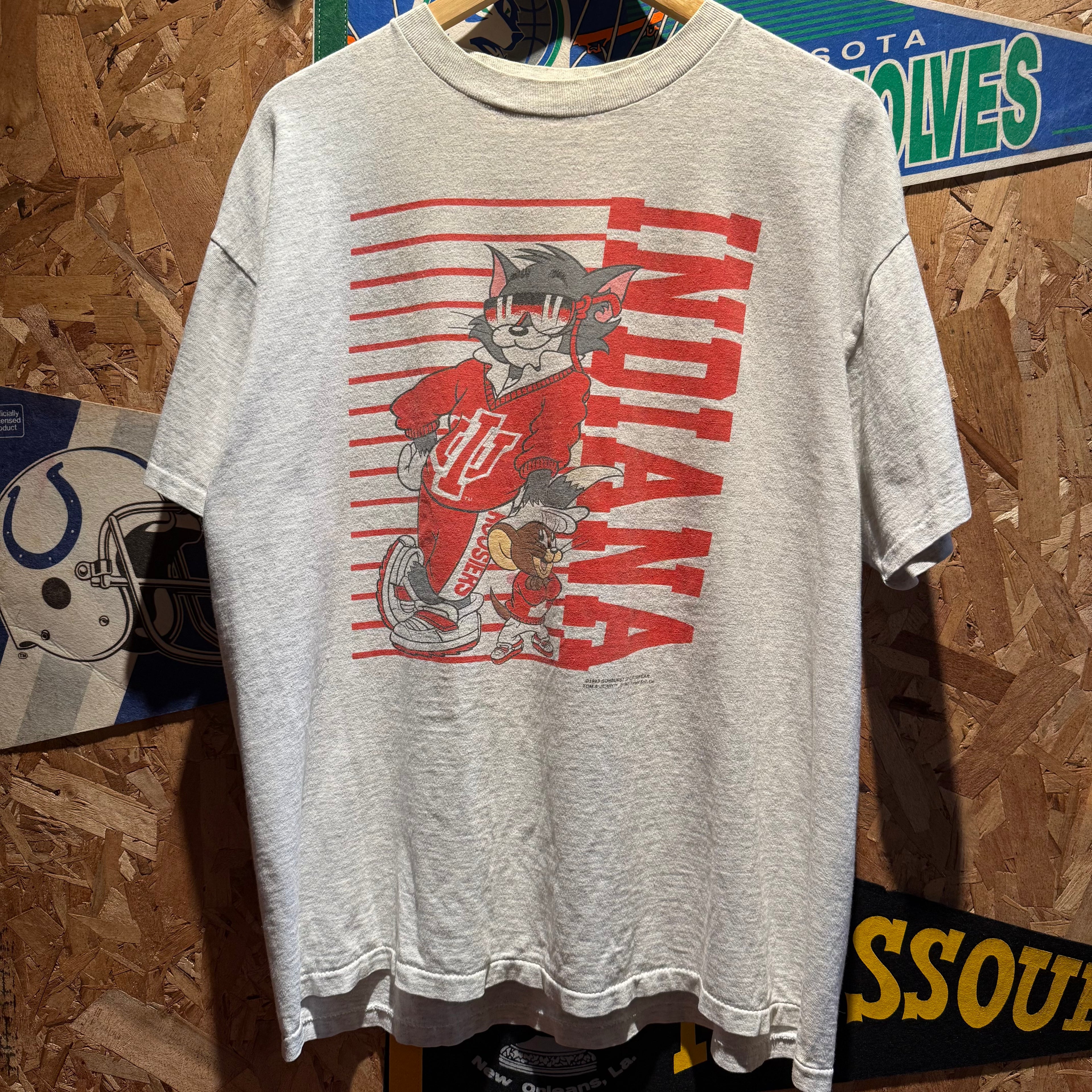 Vintage 1993 Tom & Jerry University of Indiana Hoosier Graphic T-Shirt: XL