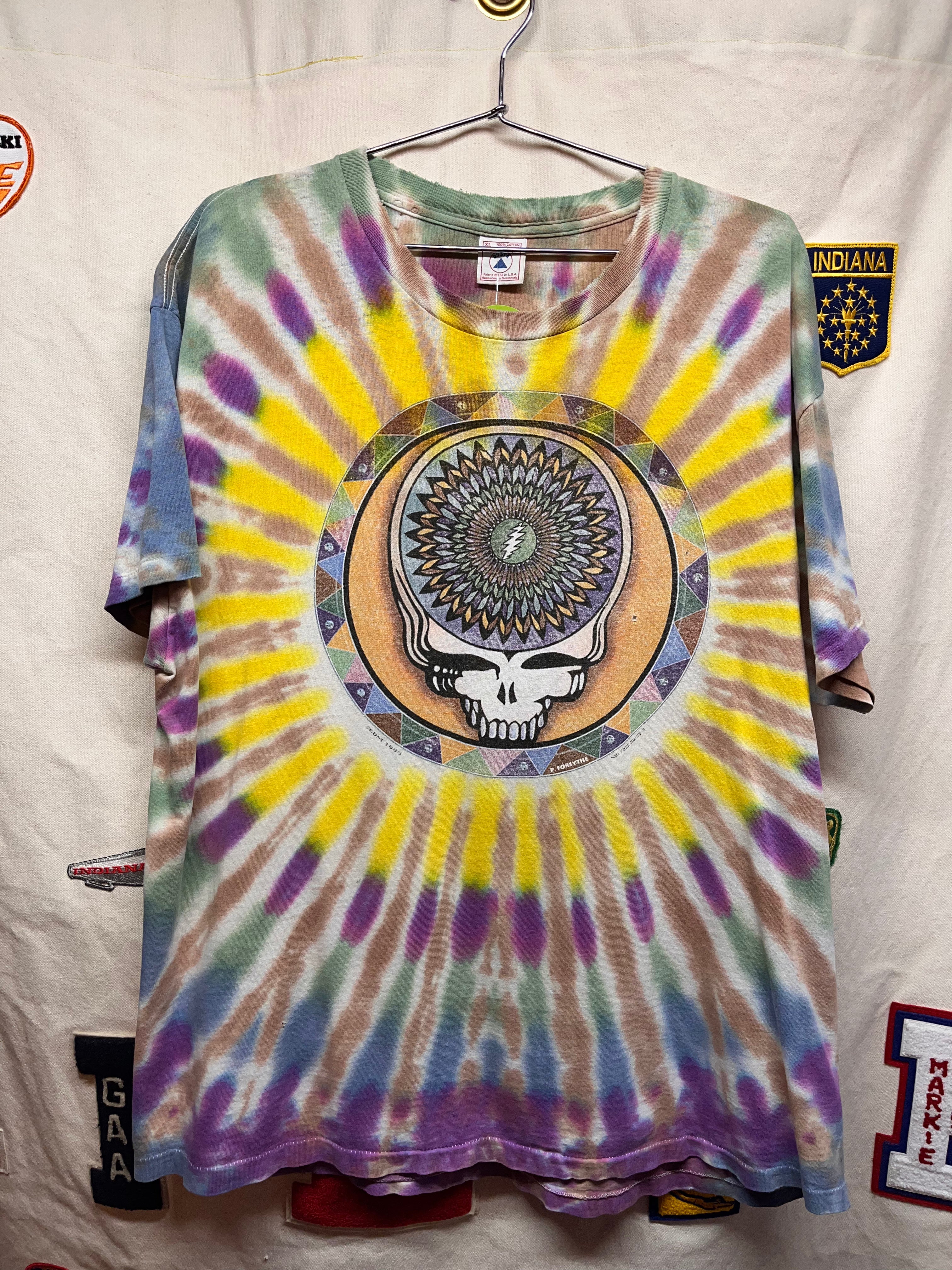 Vintage Grateful Dead Summer Tour 1995 Forsythe Bear Tie Dye Distressed Graphic T-Shirt: XL