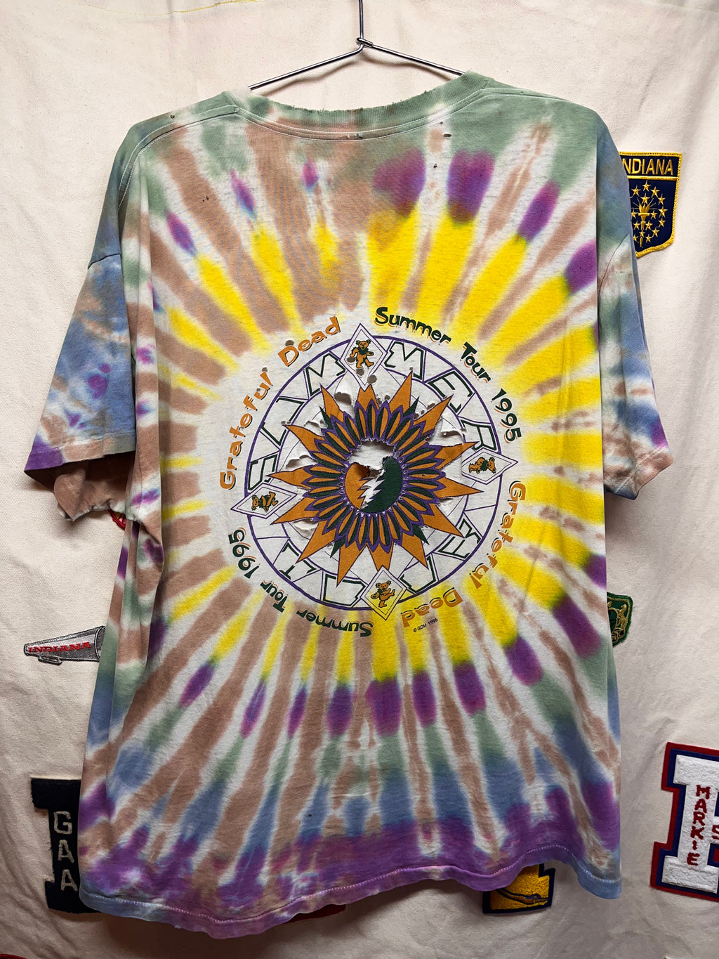 Vintage Grateful Dead Summer Tour 1995 Forsythe Bear Tie Dye Distressed Graphic T-Shirt: XL