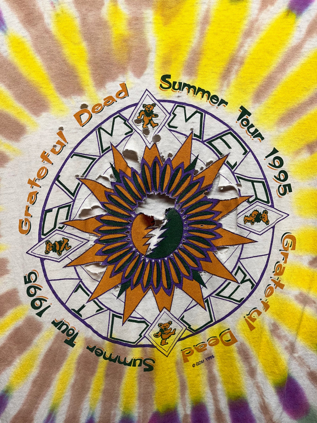 Vintage Grateful Dead Summer Tour 1995 Forsythe Bear Tie Dye Distressed Graphic T-Shirt: XL