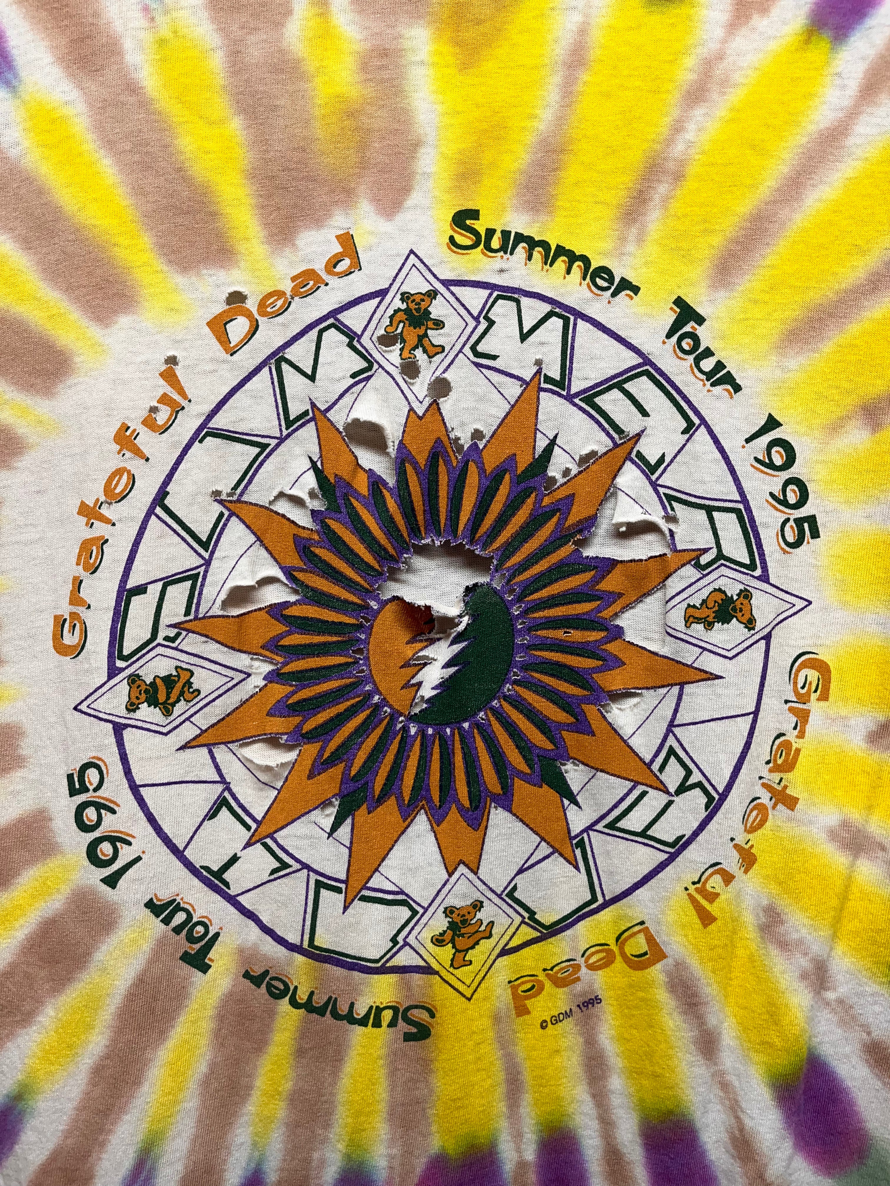 Vintage Grateful Dead Summer Tour 1995 Forsythe Bear Tie Dye Distressed Graphic T-Shirt: XL