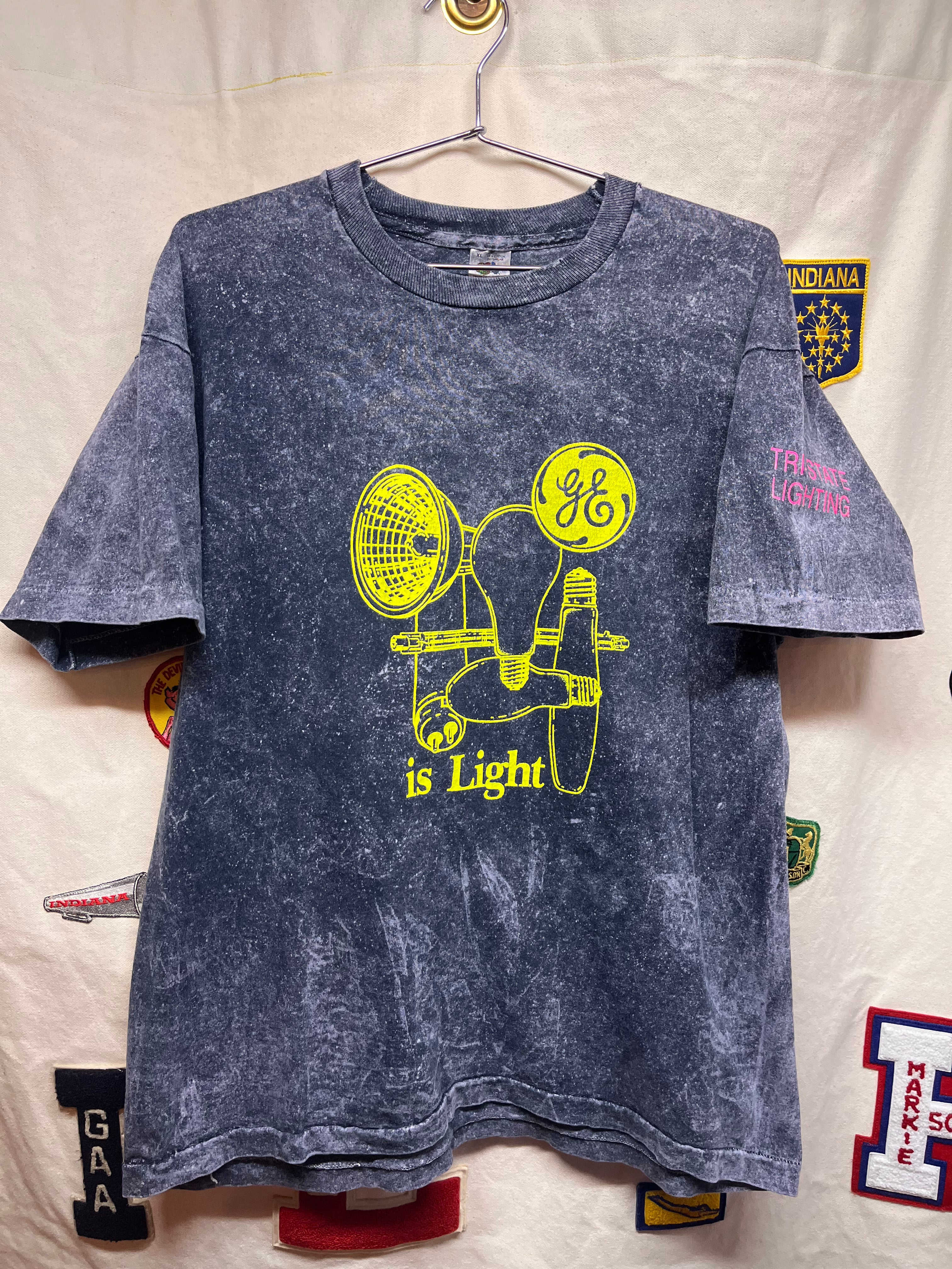 Vintage GE is Lighting Tri-State Light Bulbs Acid Wash Black T-Shirt: XL