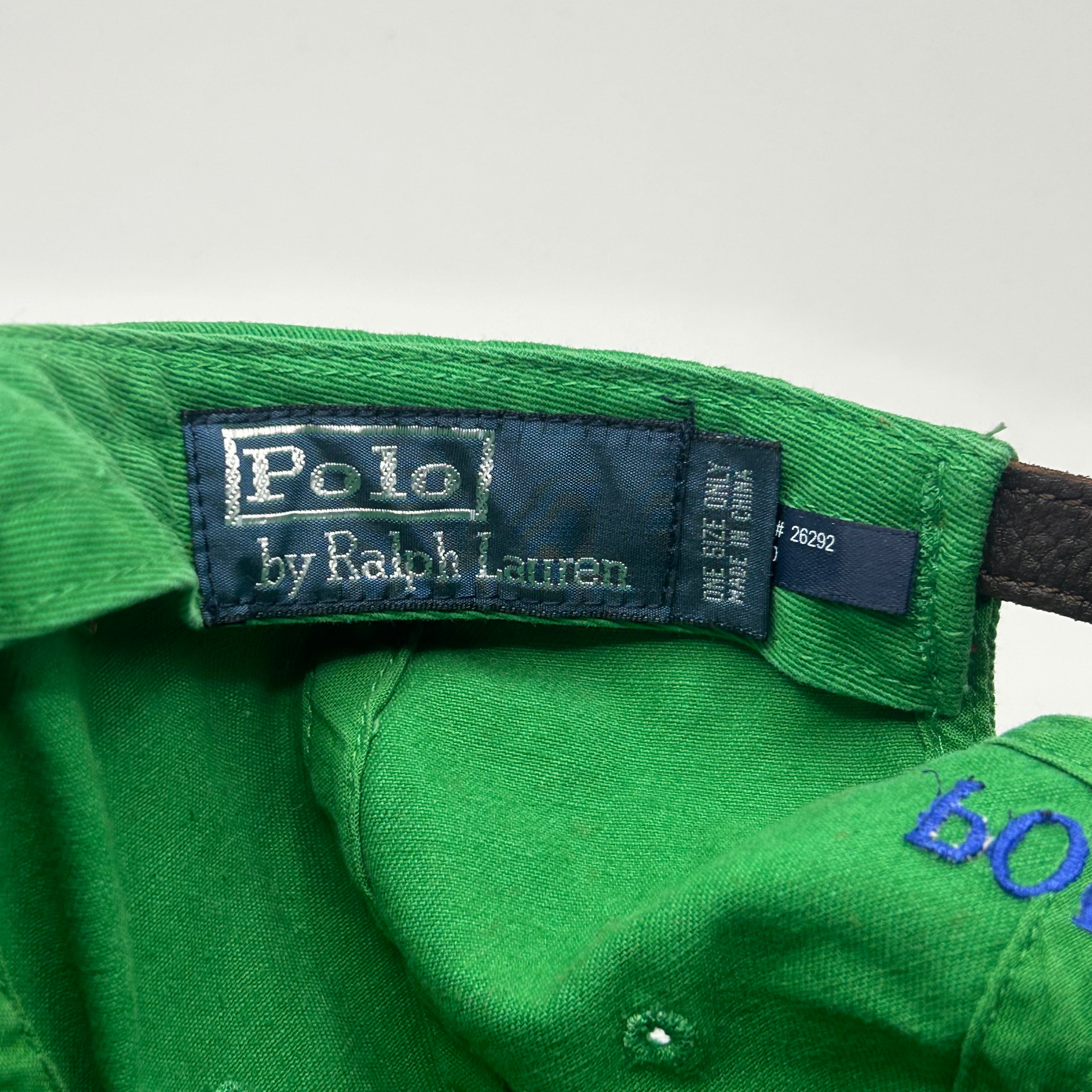 Vintage Polo Ralph Lauren Green Pony Leather Strapback Hat