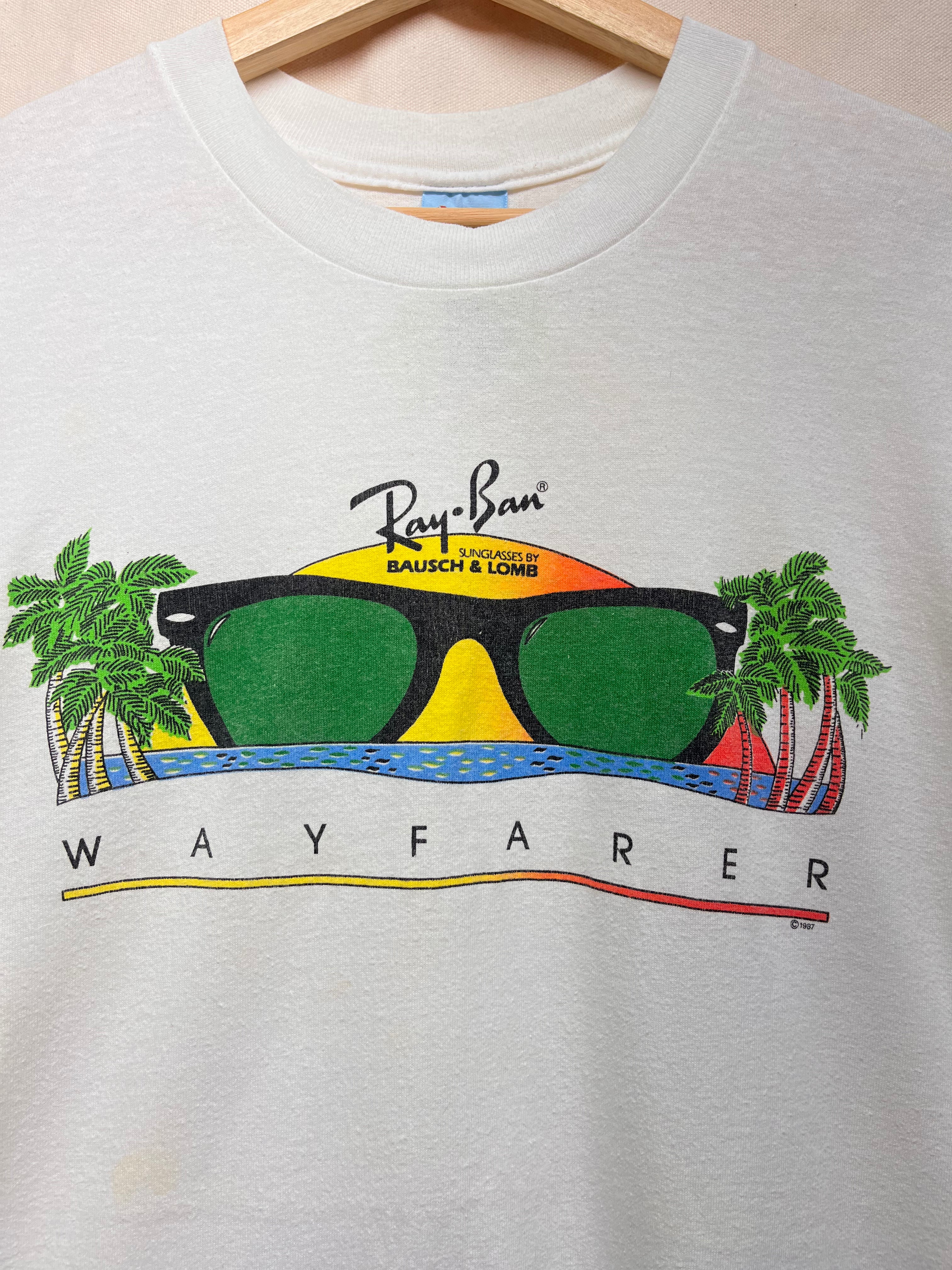 Vintage Ray Ban Wayfarer Bausch & Lomb Sunglasses Beach Promo White T-Shirt: XL