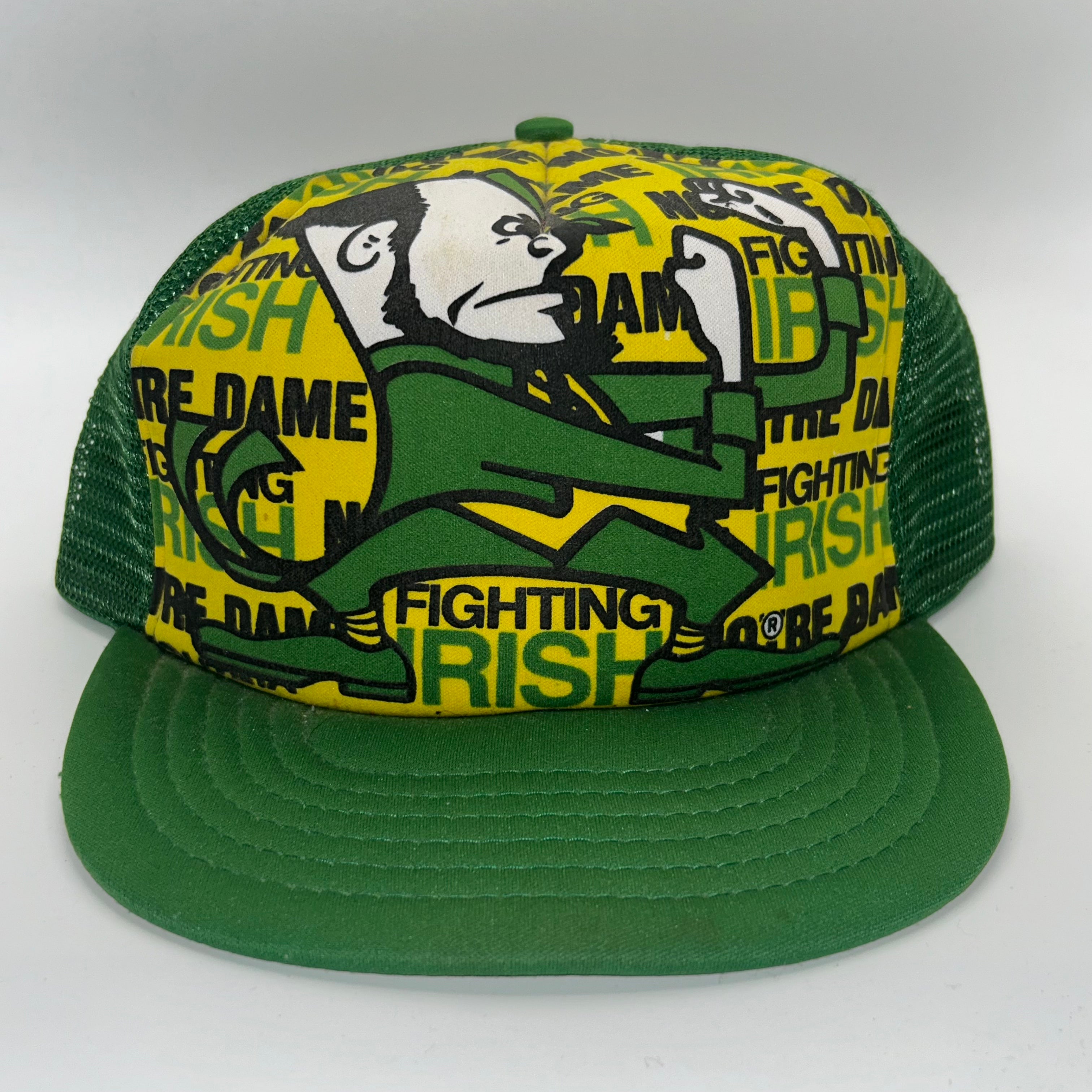 Vintage University of Notre Dame Fighting Irish All Over Print Mesh Trucker Snapback Hat