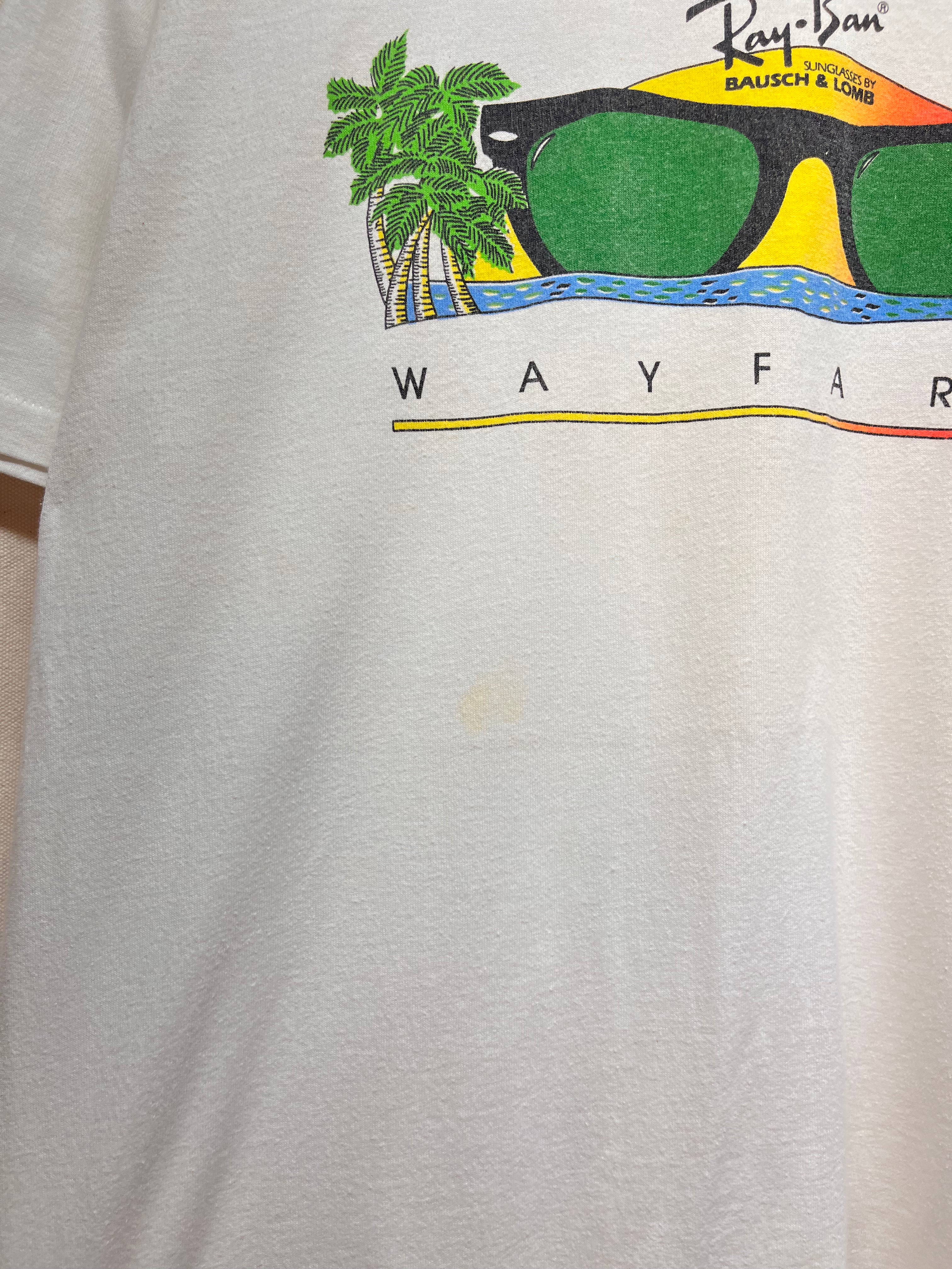 Vintage Ray Ban Wayfarer Bausch & Lomb Sunglasses Beach Promo White T-Shirt: XL