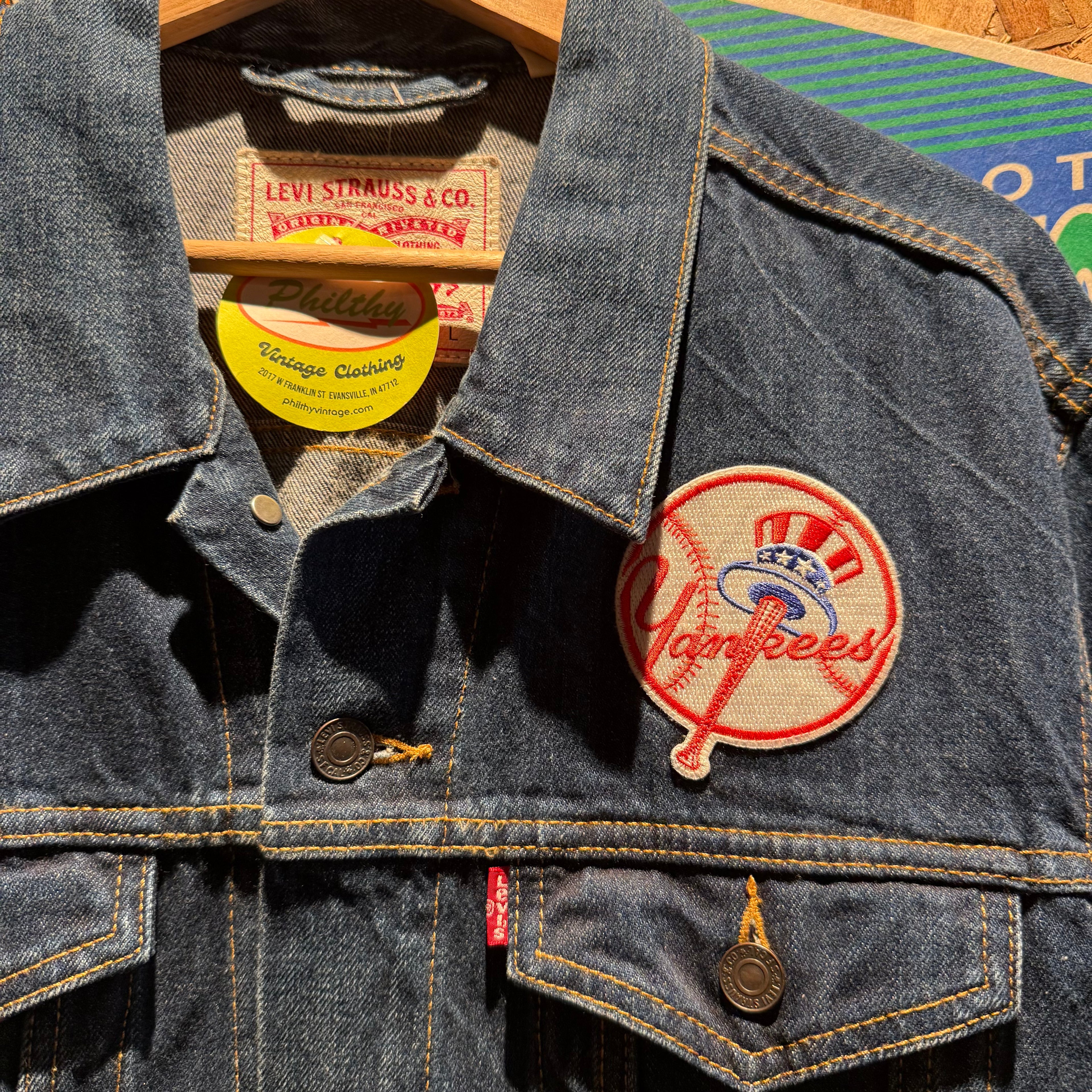 Vintage 80s/90s Levi New York Yankees Patch Denim Jean Jacket: L