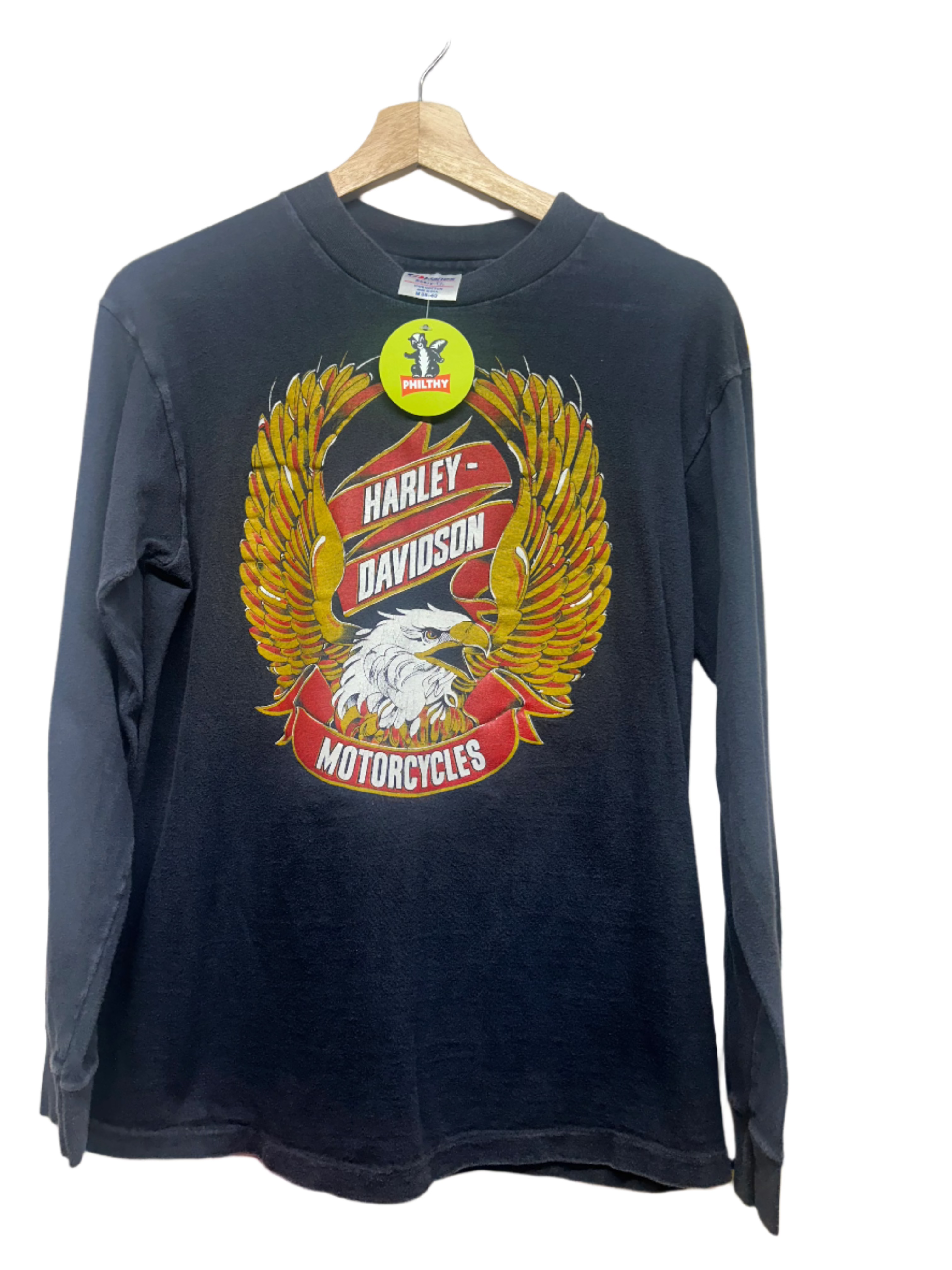 Vintage Harley Davidson Motocycles 80s Eagle Graphic Long Sleeve: Medium