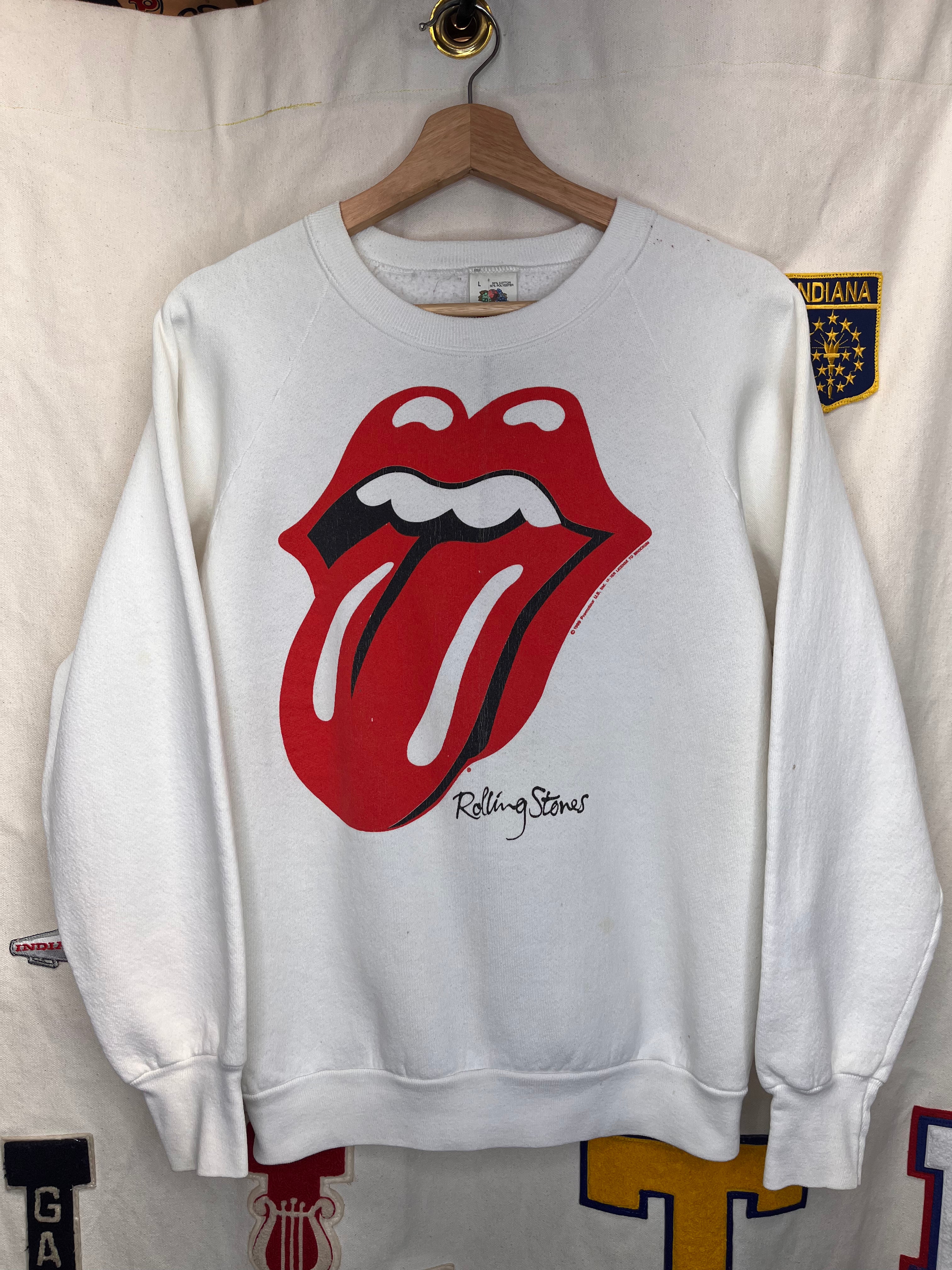Vintage The Rolling Stones Tongue 1989 North American Tour White Sweatshirt: Large