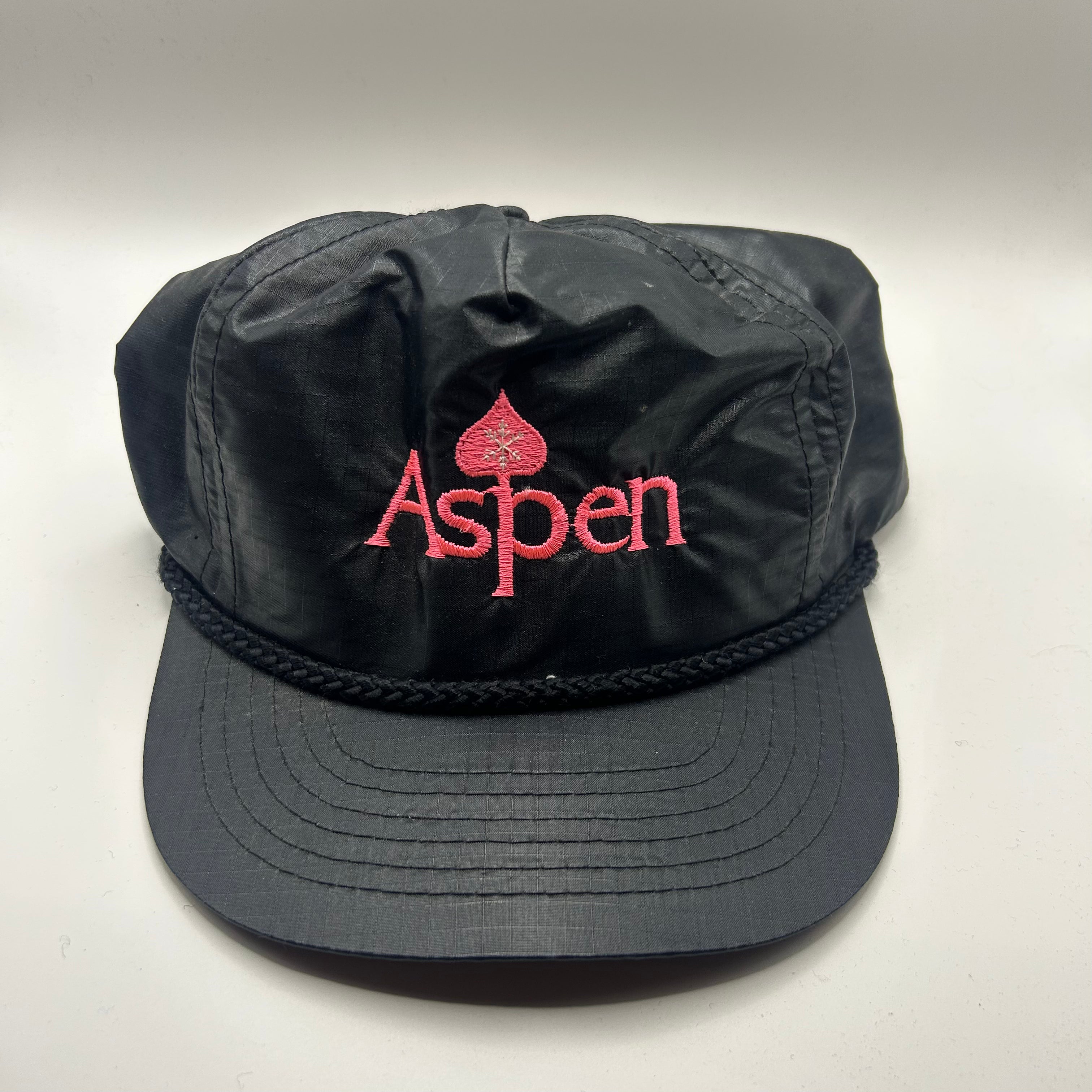 Vintage Aspen Colorado Ski Resort Black Nylon Ripstop Rope Pink Snapback Hat