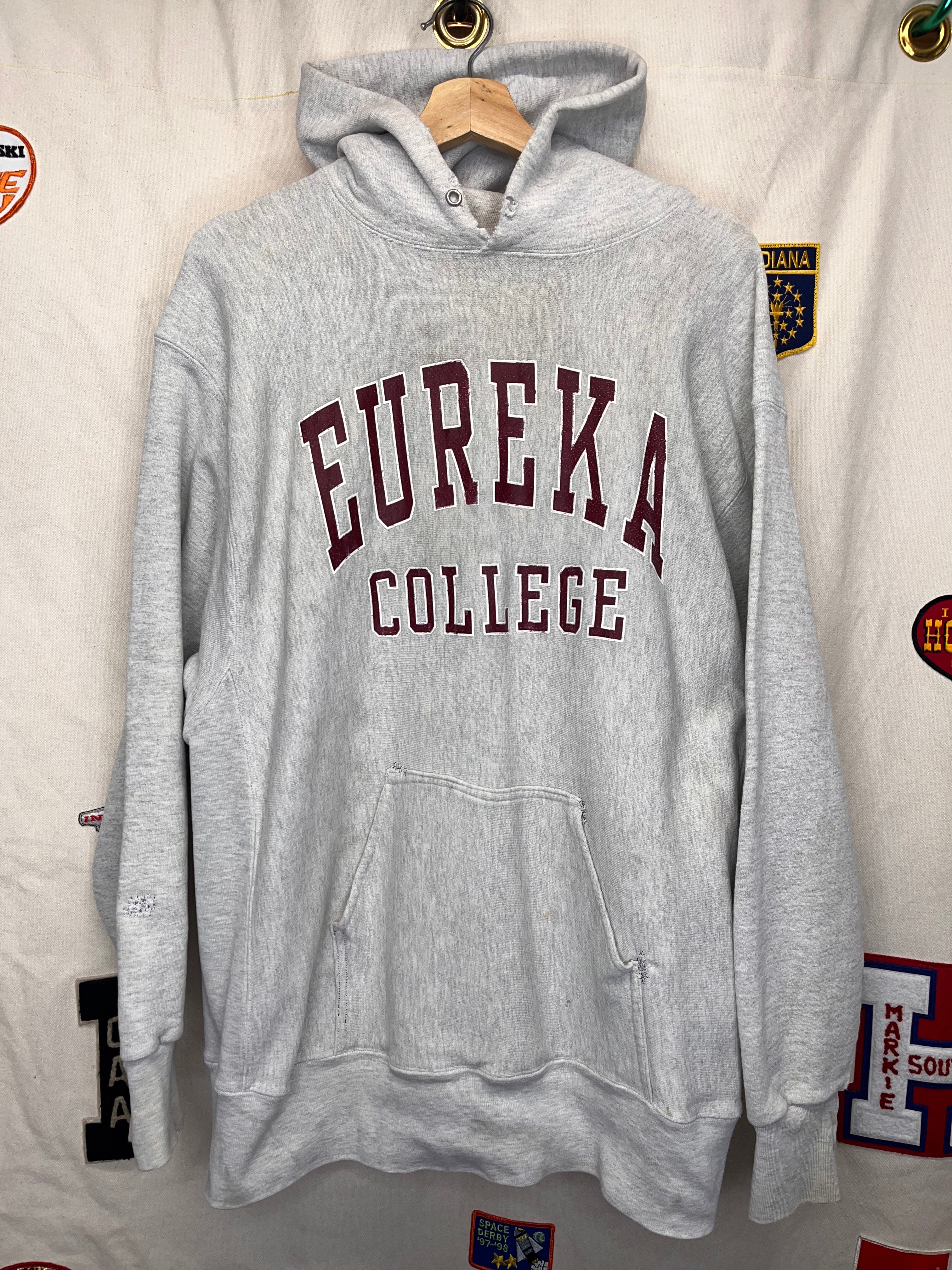 Vintage Eureka College Reverse Weave Gribble Grey Sweatshirt Hoodie: XL