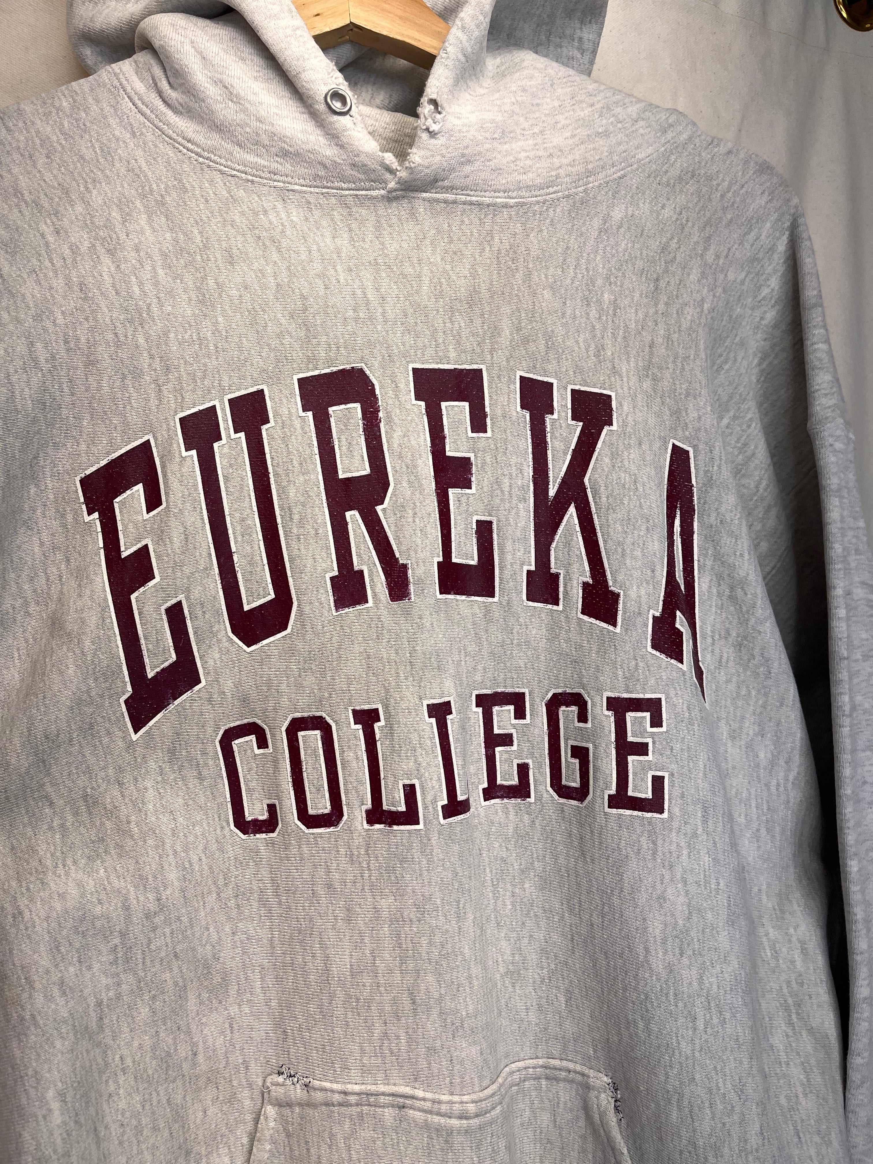 Vintage Eureka College Reverse Weave Gribble Grey Sweatshirt Hoodie: XL
