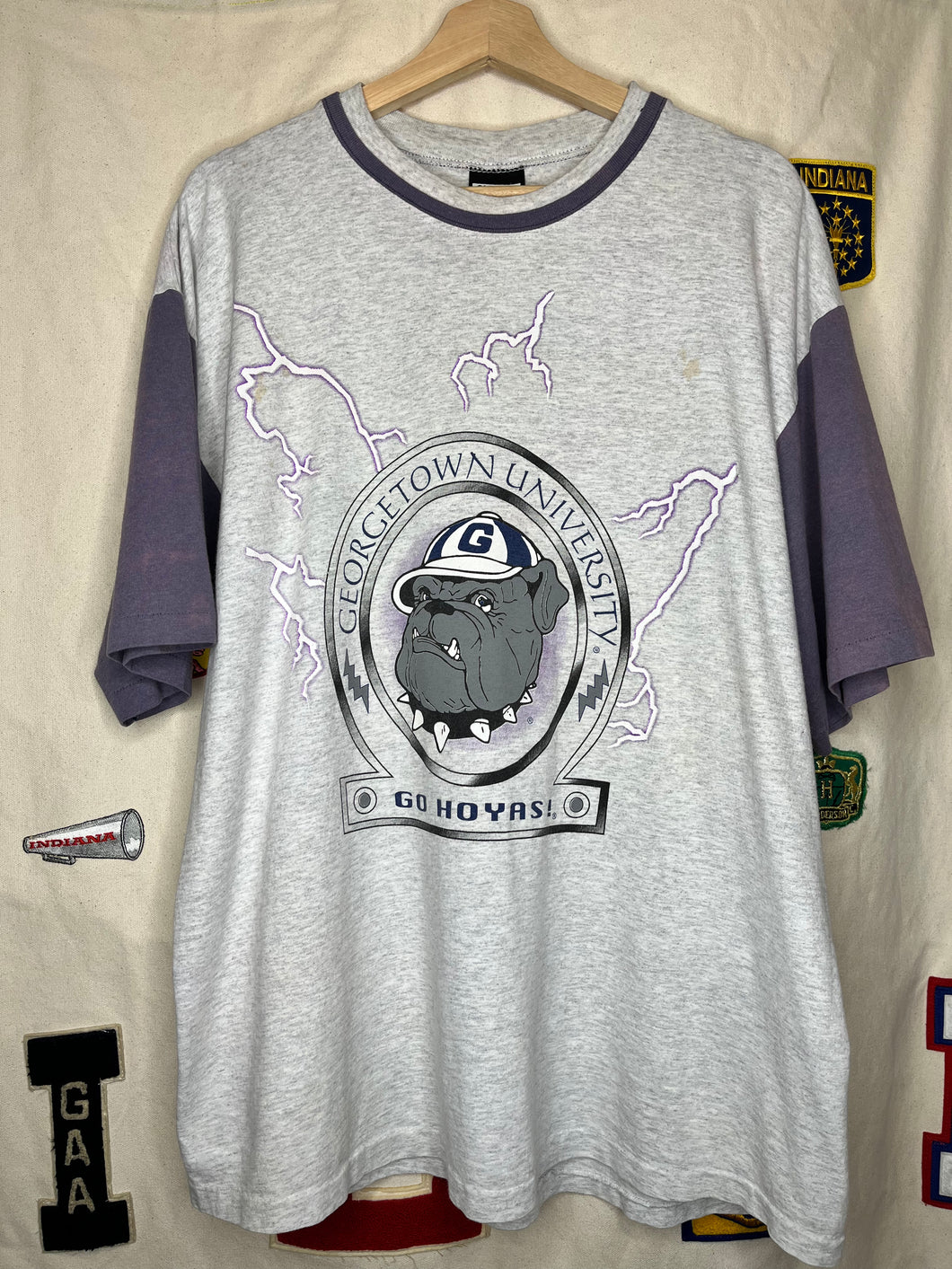 Vintage Georgetown Lightening Gray Faded Colorblock T-Shirt: XL