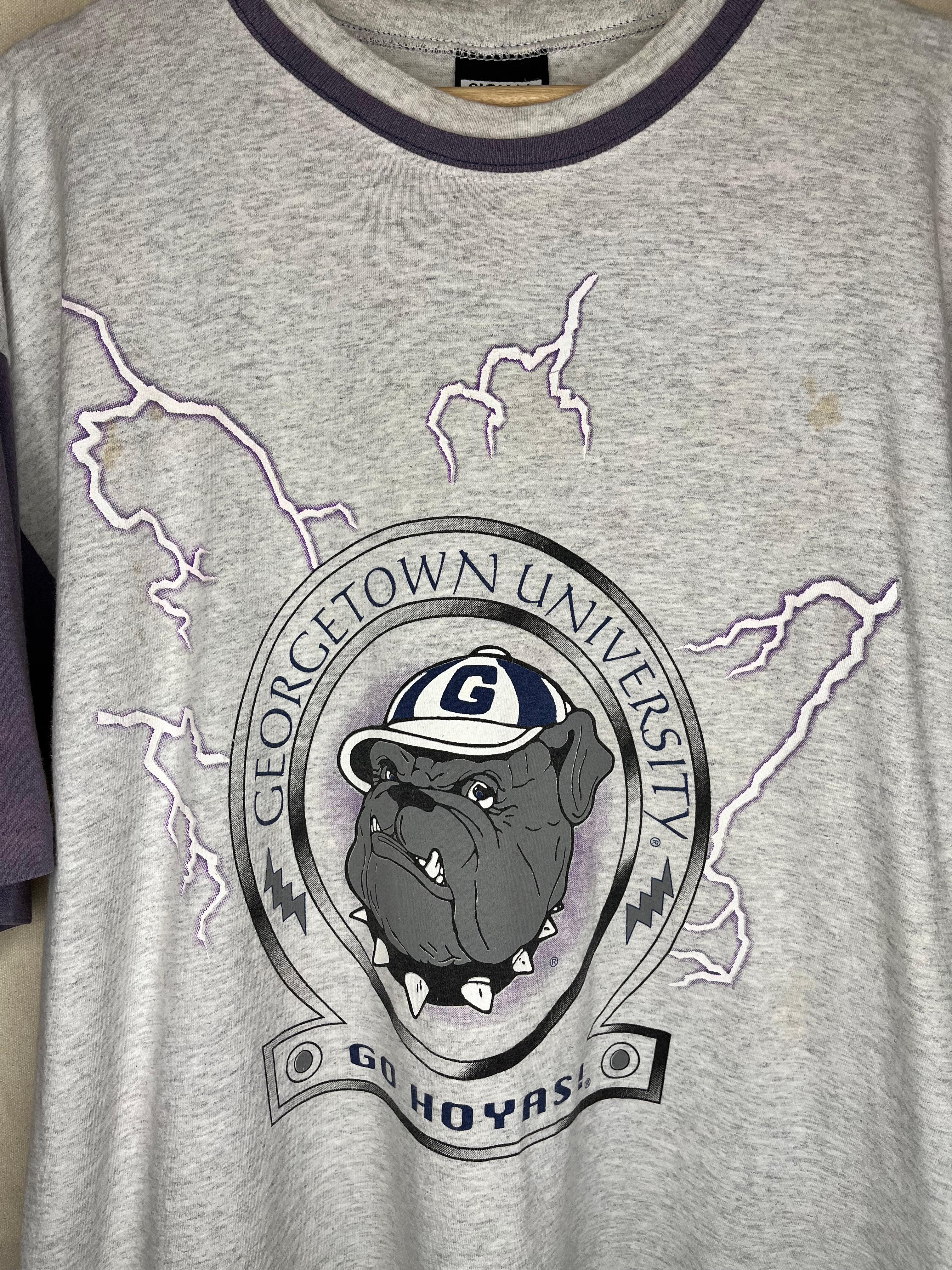 Vintage Georgetown Lightening Gray Faded Colorblock T-Shirt: XL