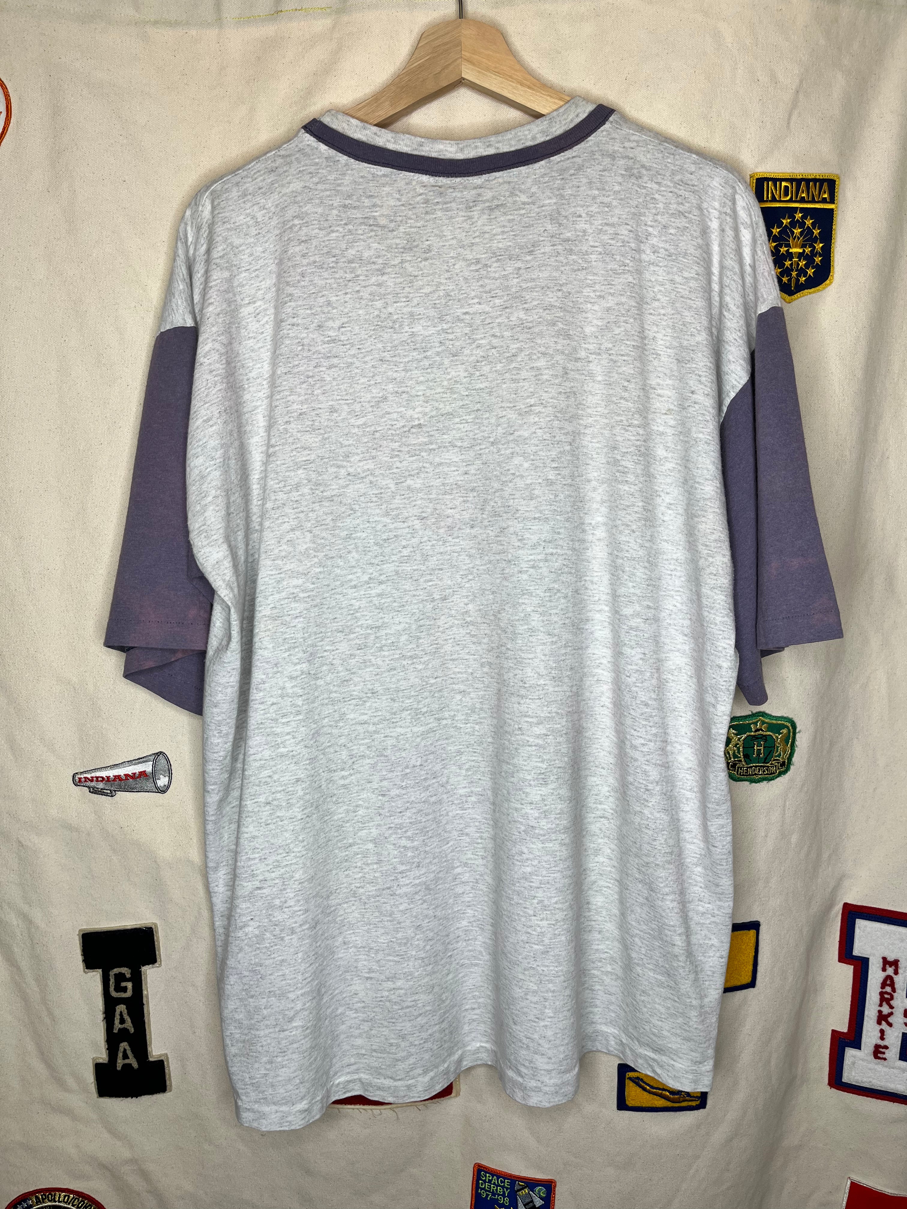 Vintage Georgetown Lightening Gray Faded Colorblock T-Shirt: XL