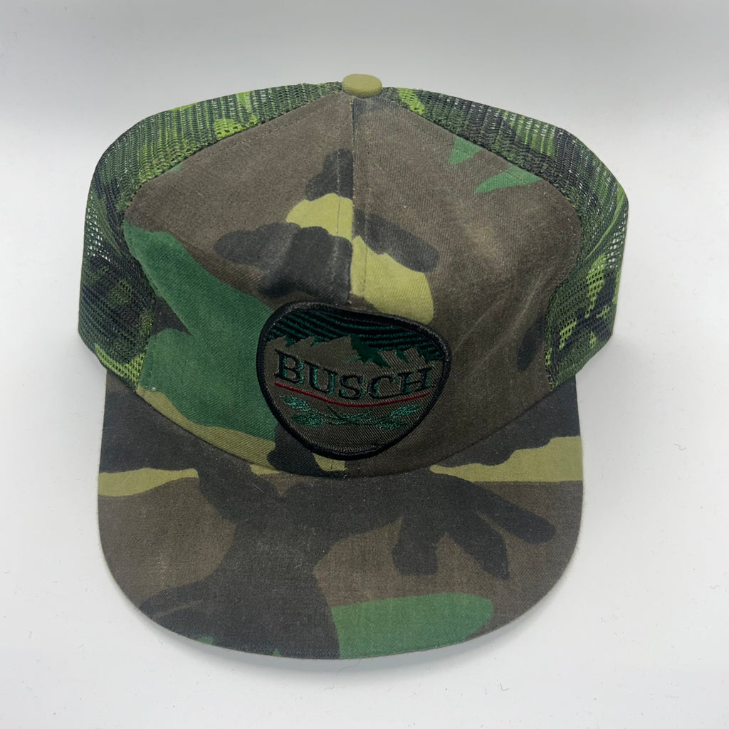 Vintage Busch Beer Patch Camo Mesh Trucker Snapback Hat