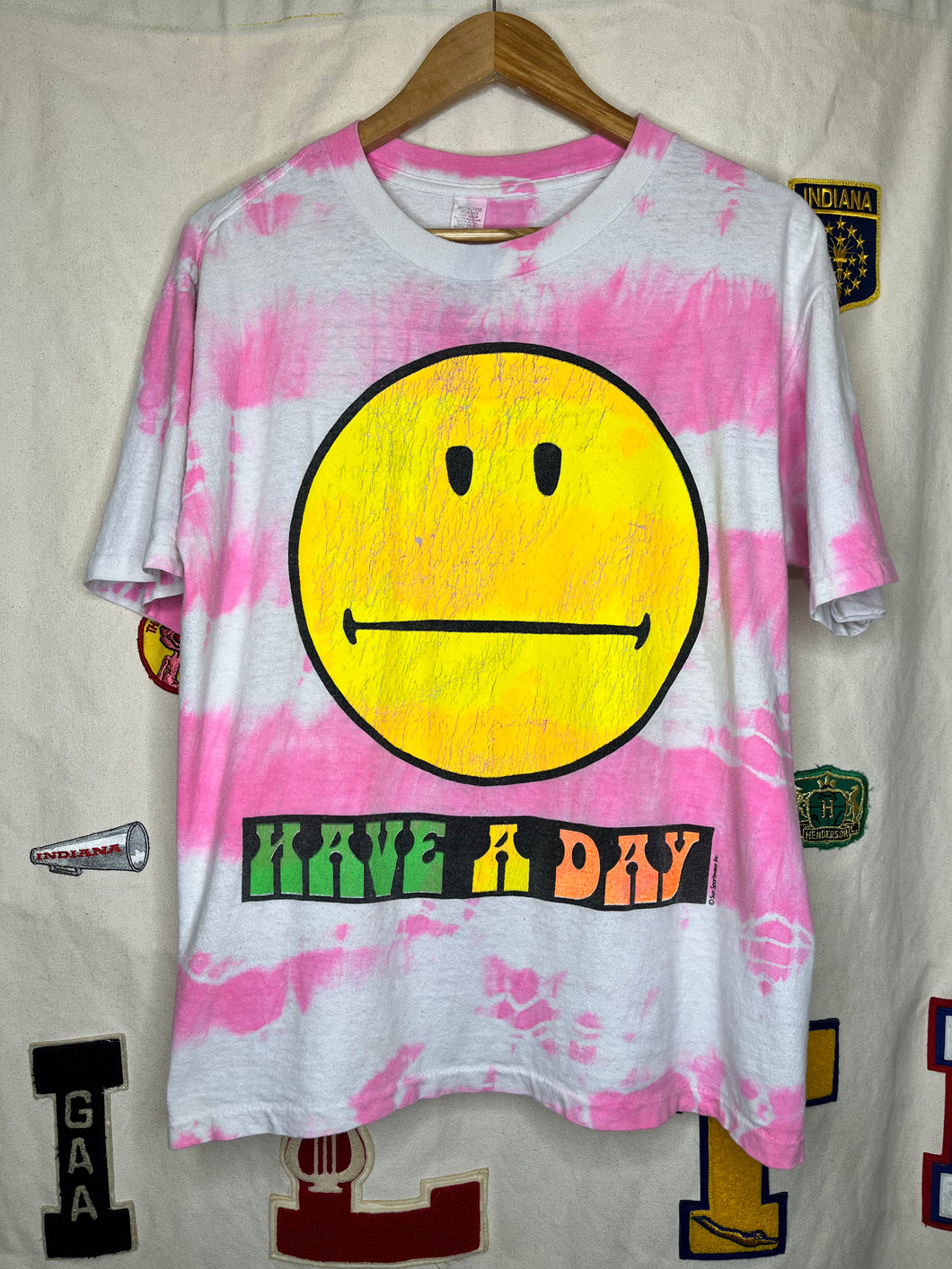 Vintage Have A Day Pink Tie-Dye Smiley Face T-Shirt: Large