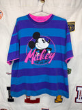 Vintage Mickey Mouse One and Only Neon Blue Purple Pink Stripe T-Shirt: Large