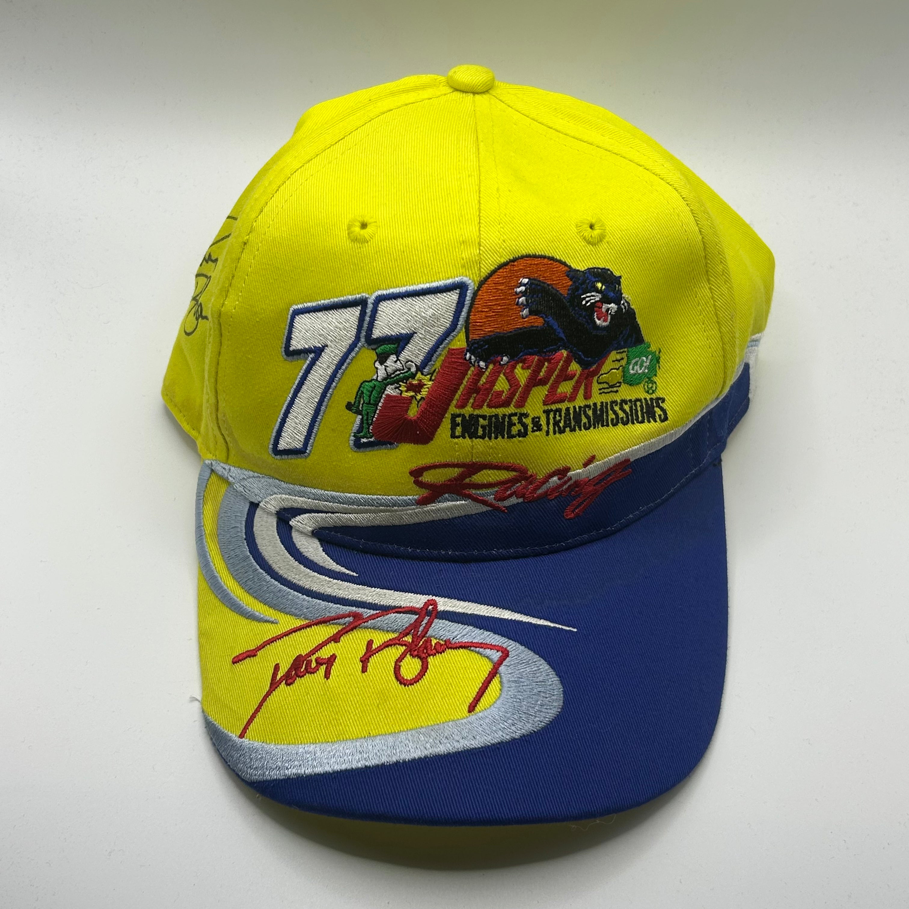 Vintage Jasper Engines Yellow NASCAR Racing 77 Autographed Snapback Hat
