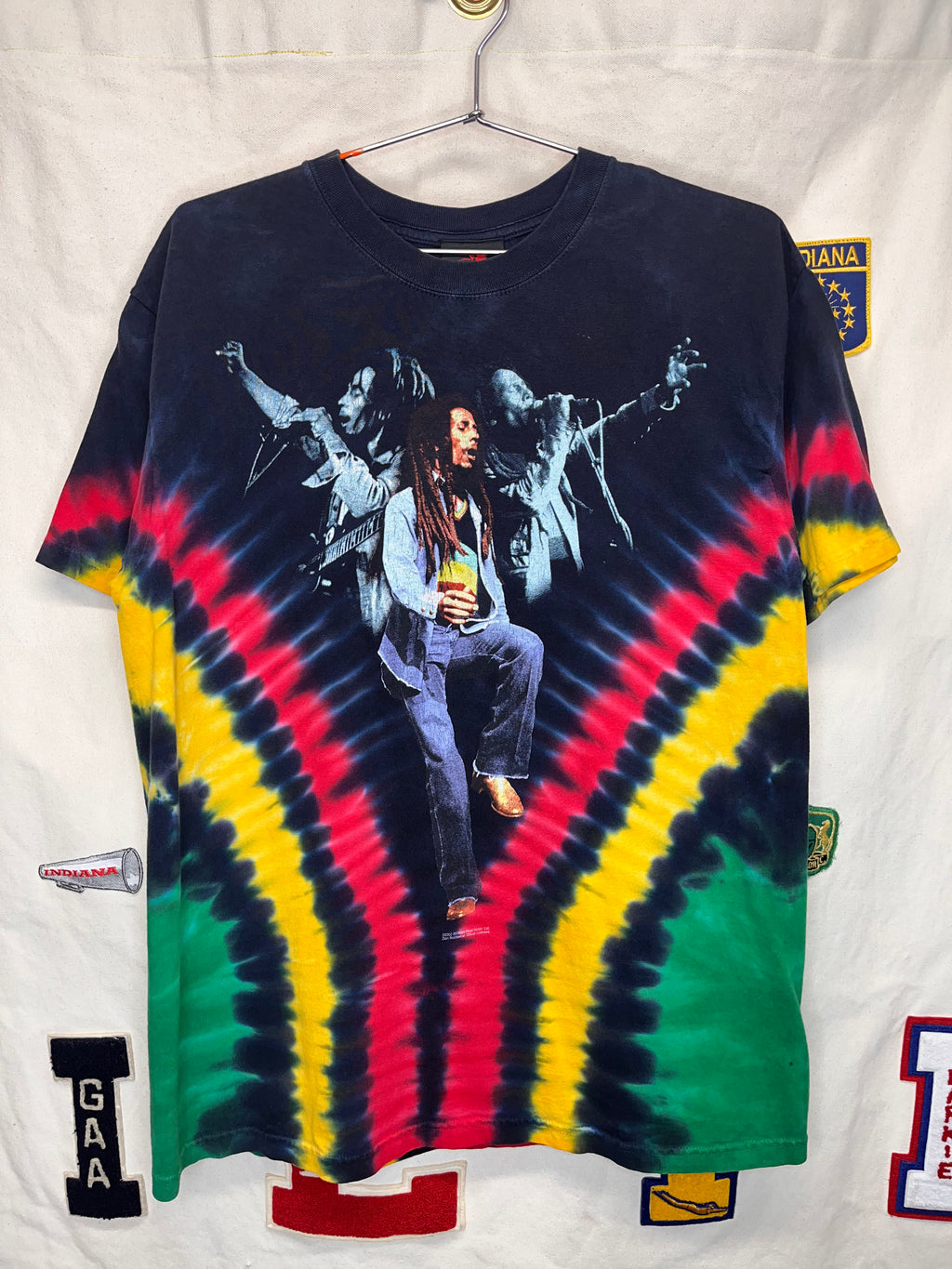 Vintage Bob Marley Tie Dye 2000 Zion Rootswear Black T-Shirt: Large