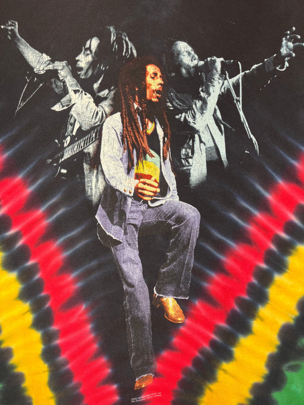 Vintage Bob Marley Tie Dye 2000 Zion Rootswear Black T-Shirt: Large