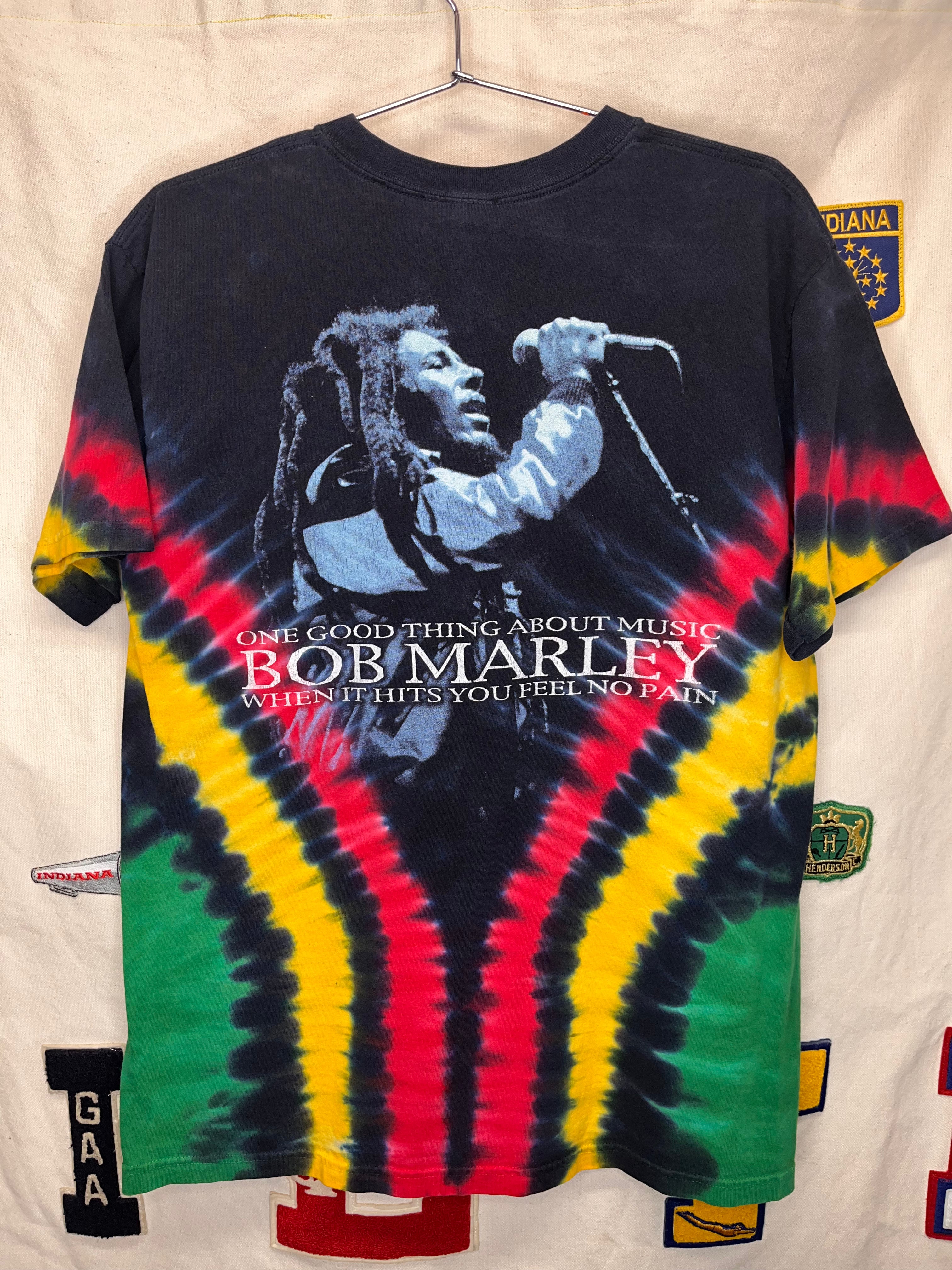 Vintage Bob Marley Tie Dye 2000 Zion Rootswear Black T-Shirt: Large