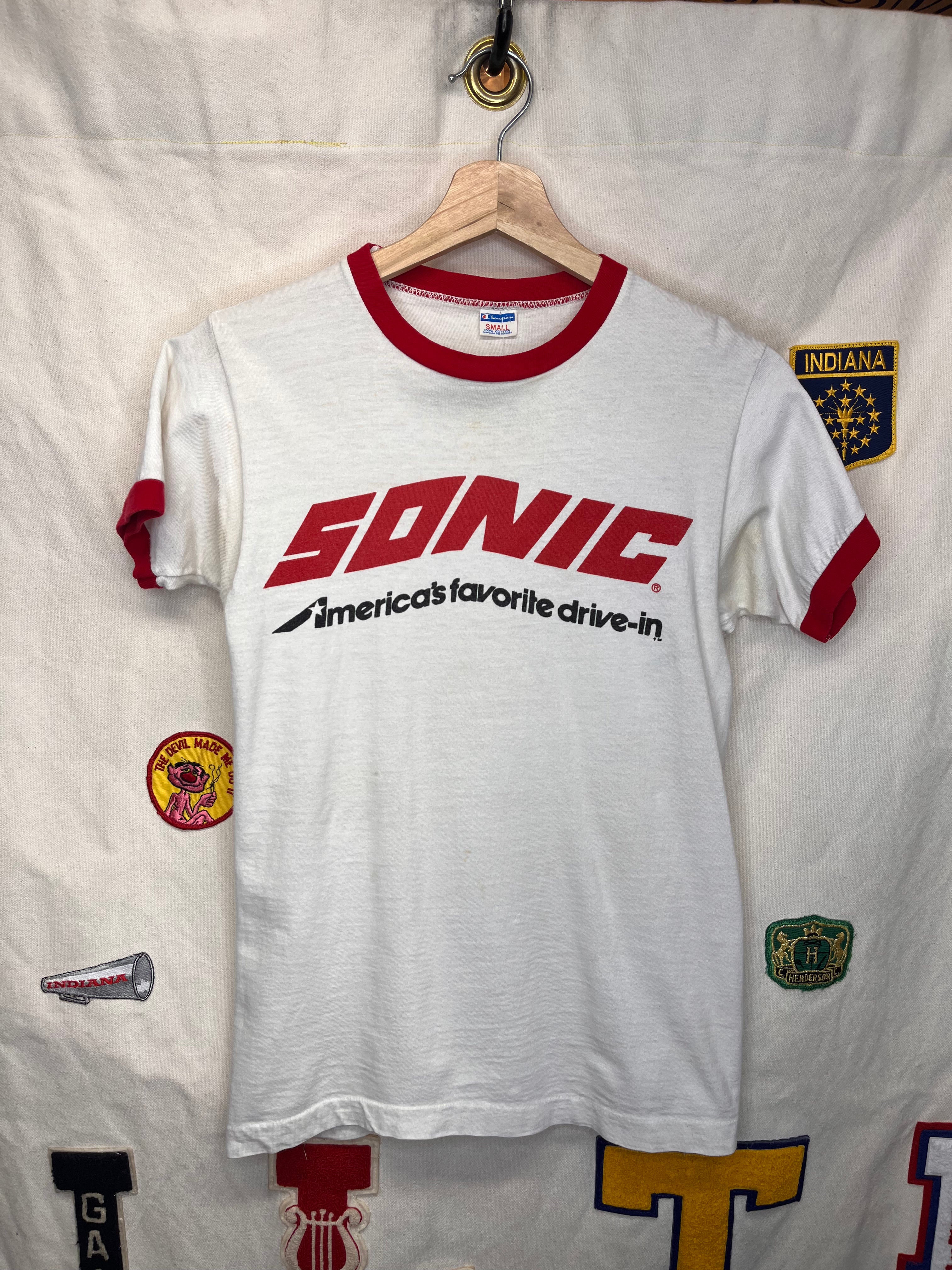Vintage Sonic America's Favorite Drive-In Champion Ringer White Red T-Shirt: Small