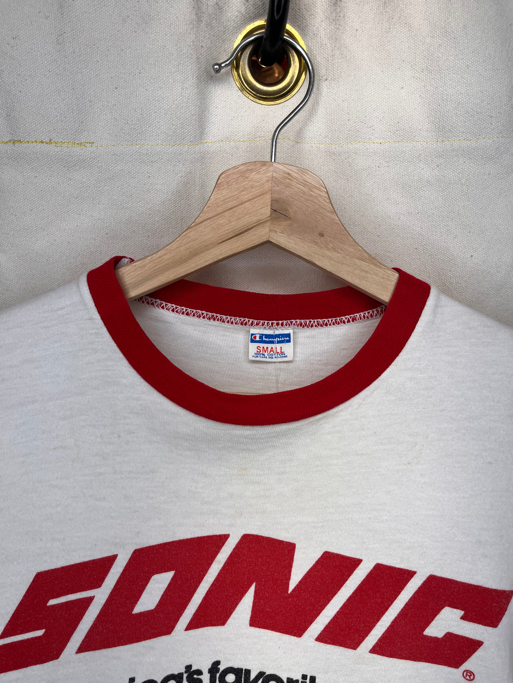 Vintage Sonic America's Favorite Drive-In Champion Ringer White Red T-Shirt: Small