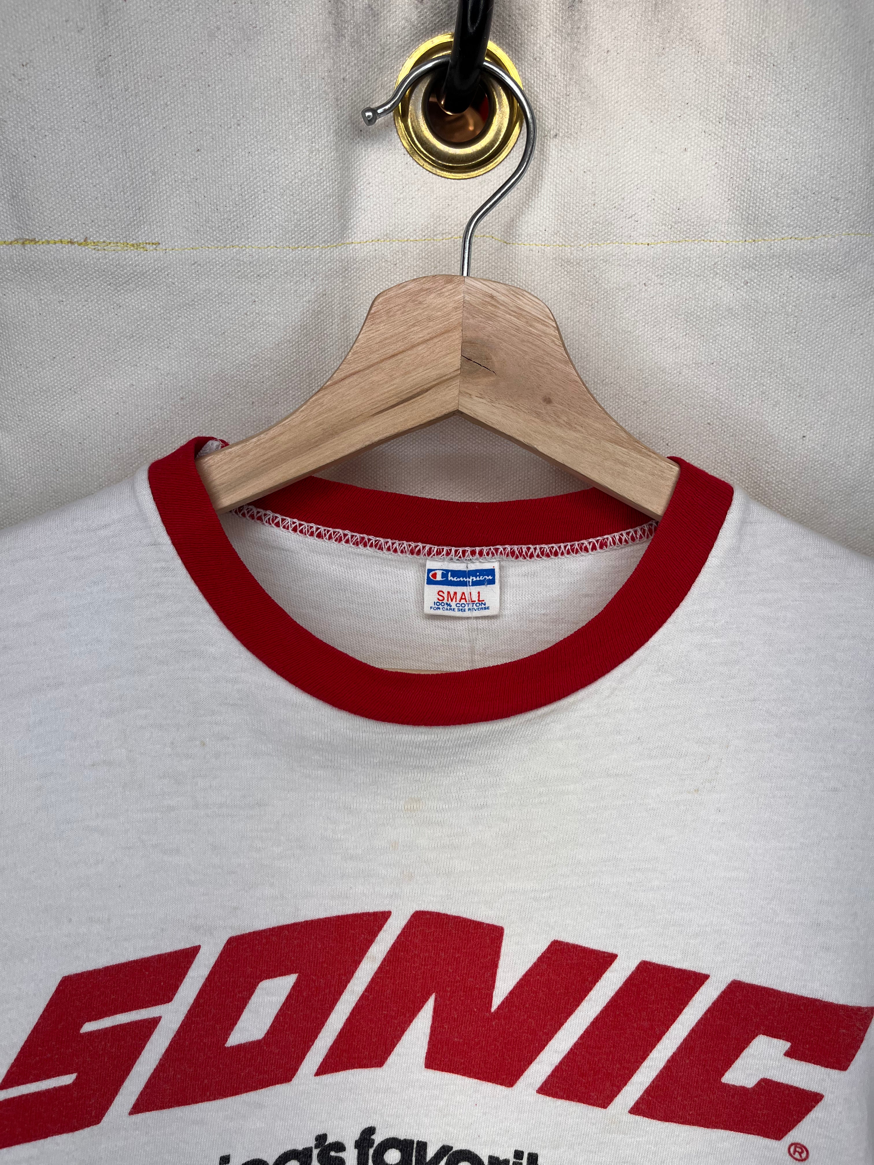 Vintage Sonic America's Favorite Drive-In Champion Ringer White Red T-Shirt: Small