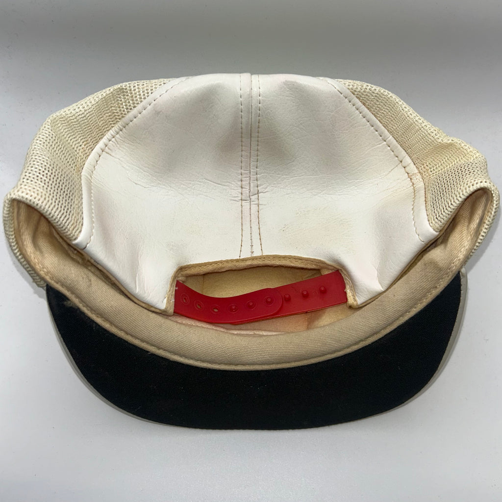 Vintage Coca Cola White Leather Mesh Pillbox 80's Patch Hat