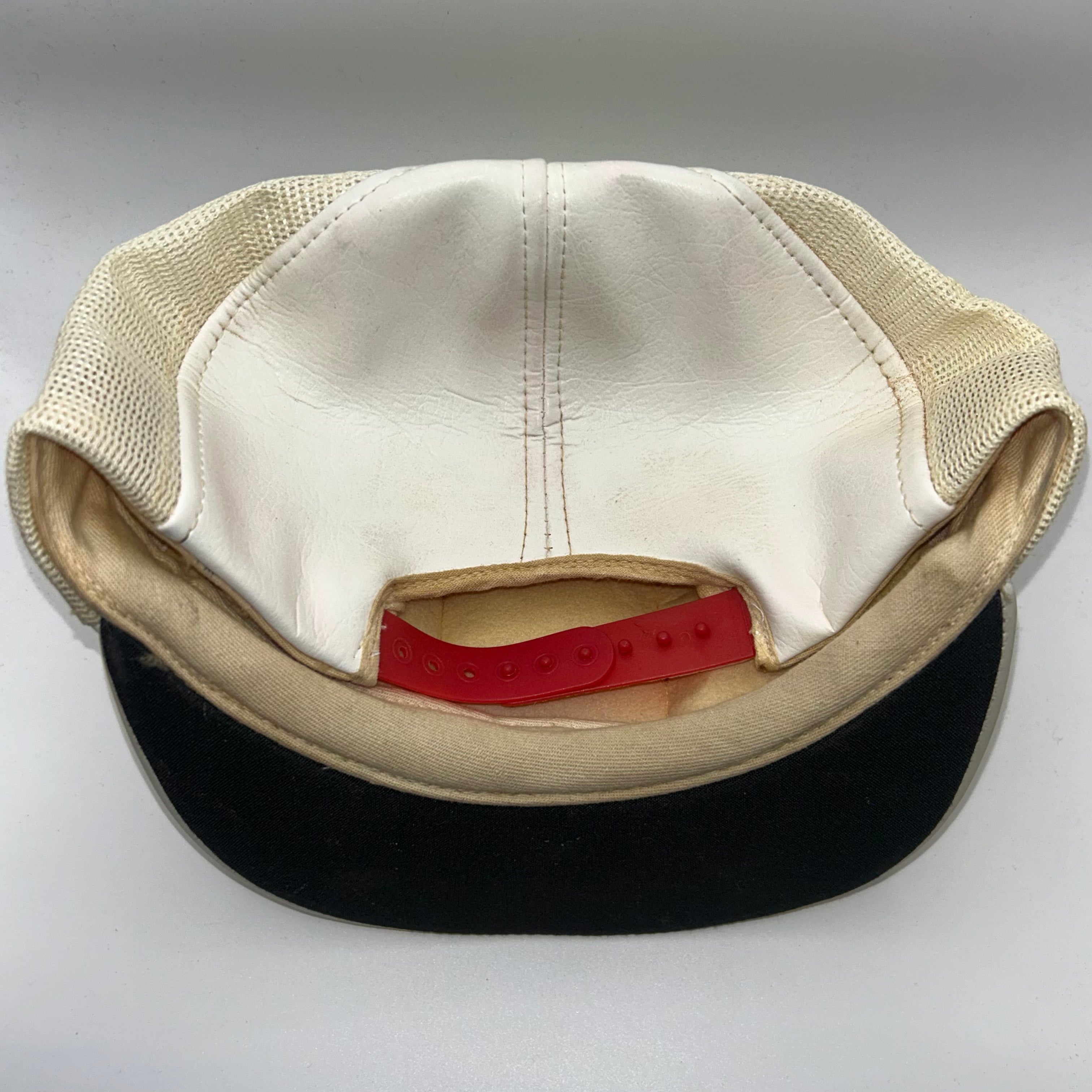 Vintage Coca Cola White Leather Mesh Pillbox 80's Patch Hat