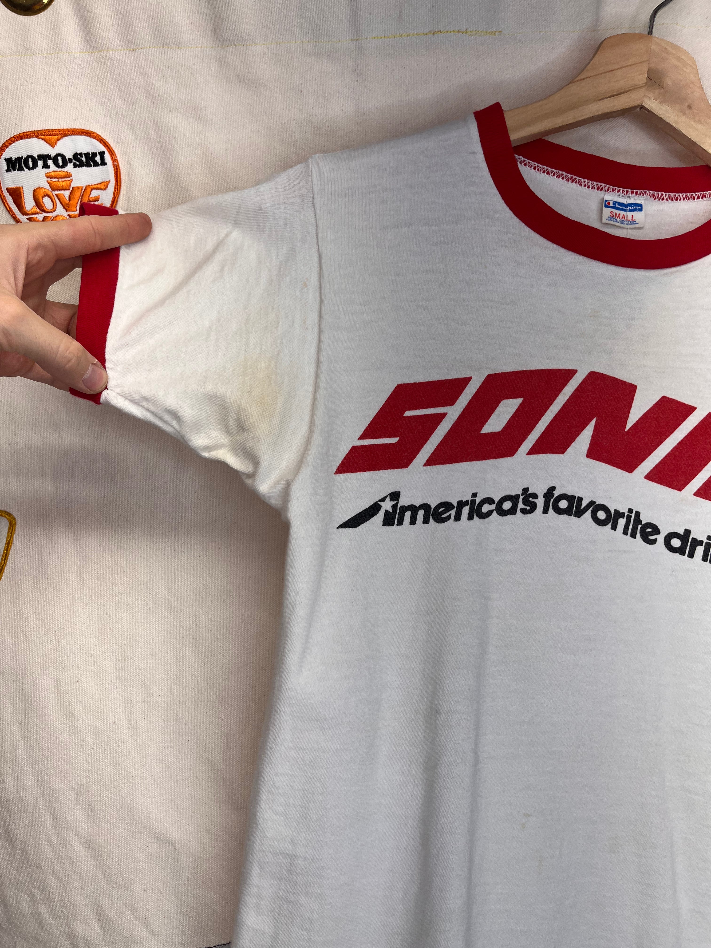 Vintage Sonic America's Favorite Drive-In Champion Ringer White Red T-Shirt: Small