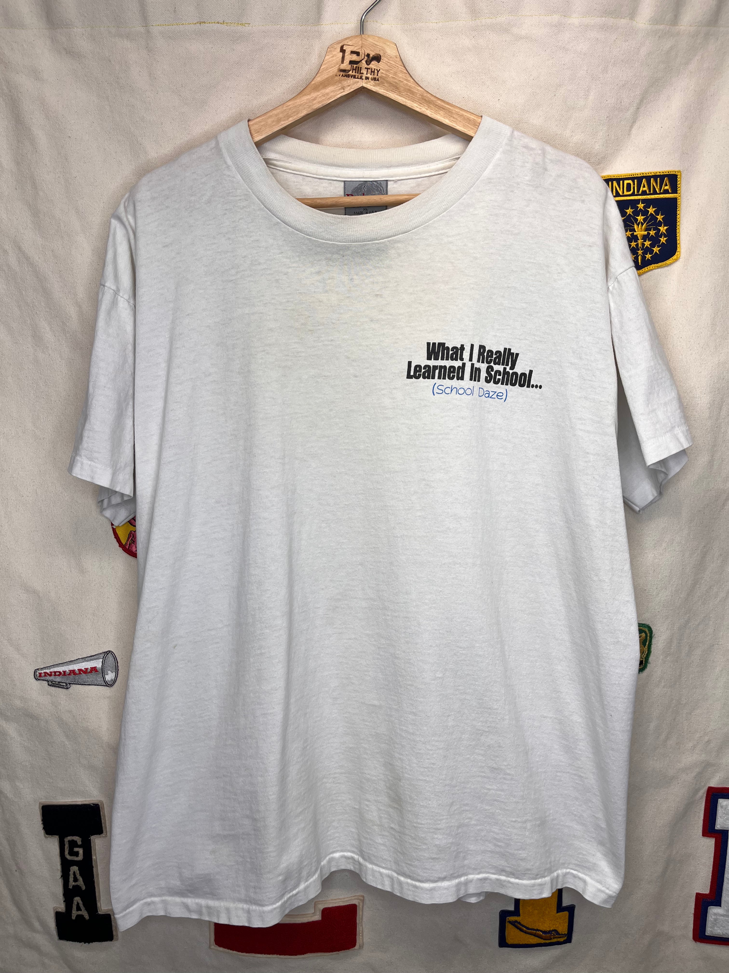 Vintage What I really Learned in School Daze Beer College White T-Shirt: XL