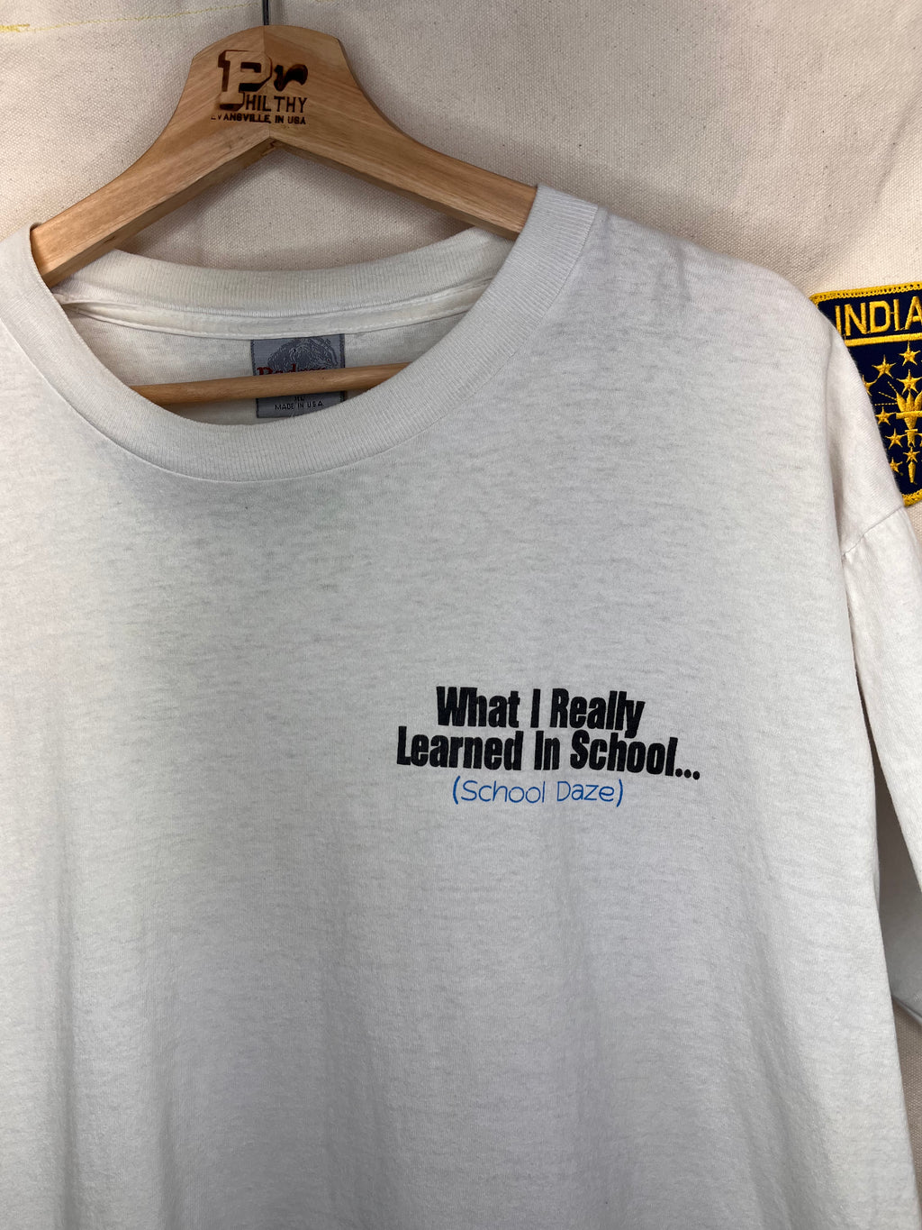 Vintage What I really Learned in School Daze Beer College White T-Shirt: XL