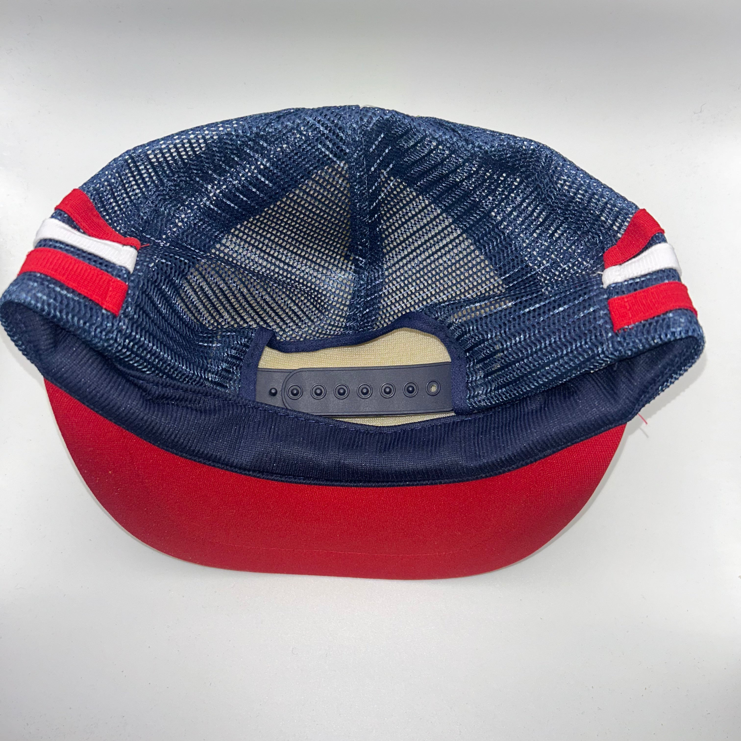 Vintage Lake Queen Boat Branson, MO Navy Red 3 Stripe Trucker Mesh Snapback Hat