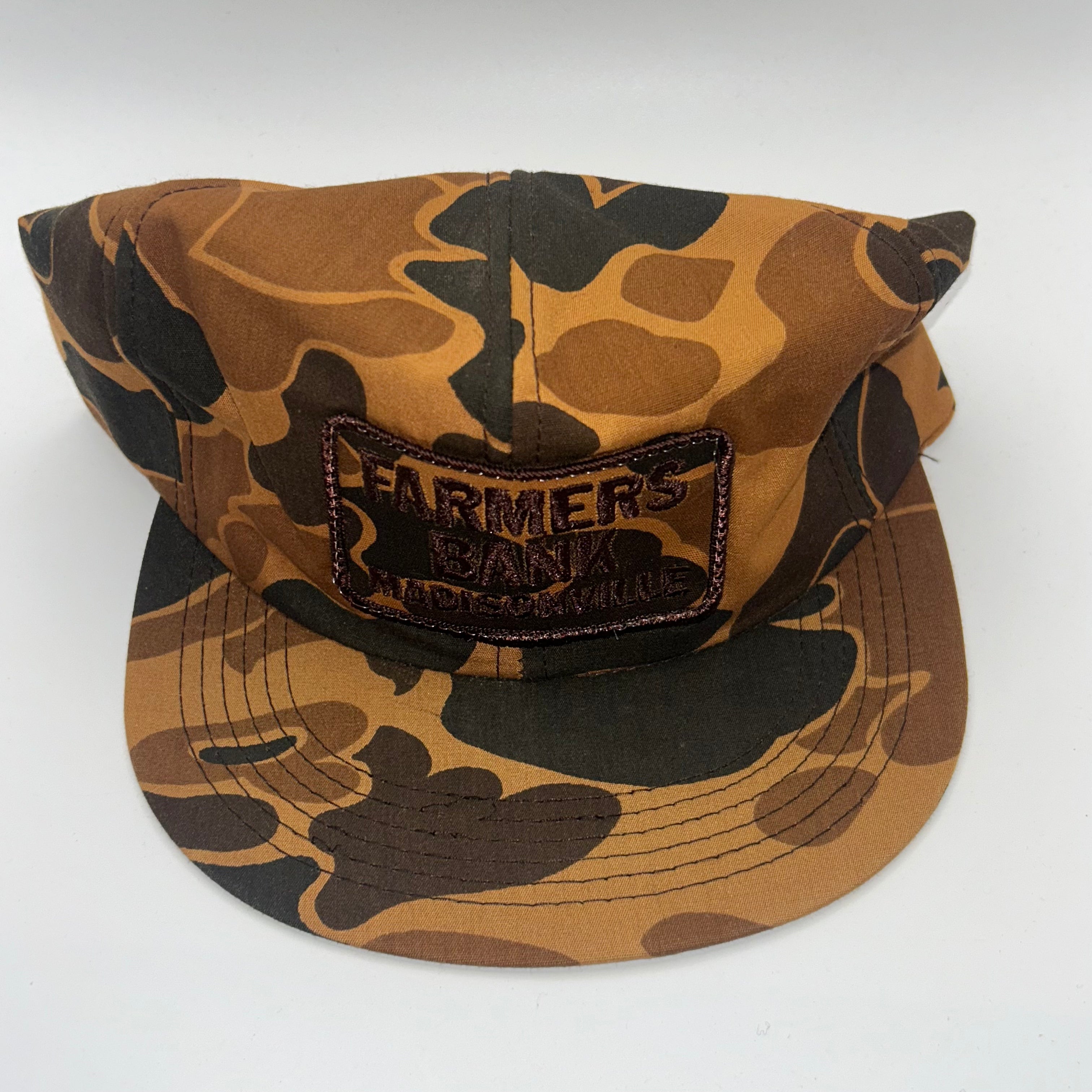 Vintage Duck Camo Farmers Bank Madisonville Kentucky K Product Trucker Patch Snapback Hat