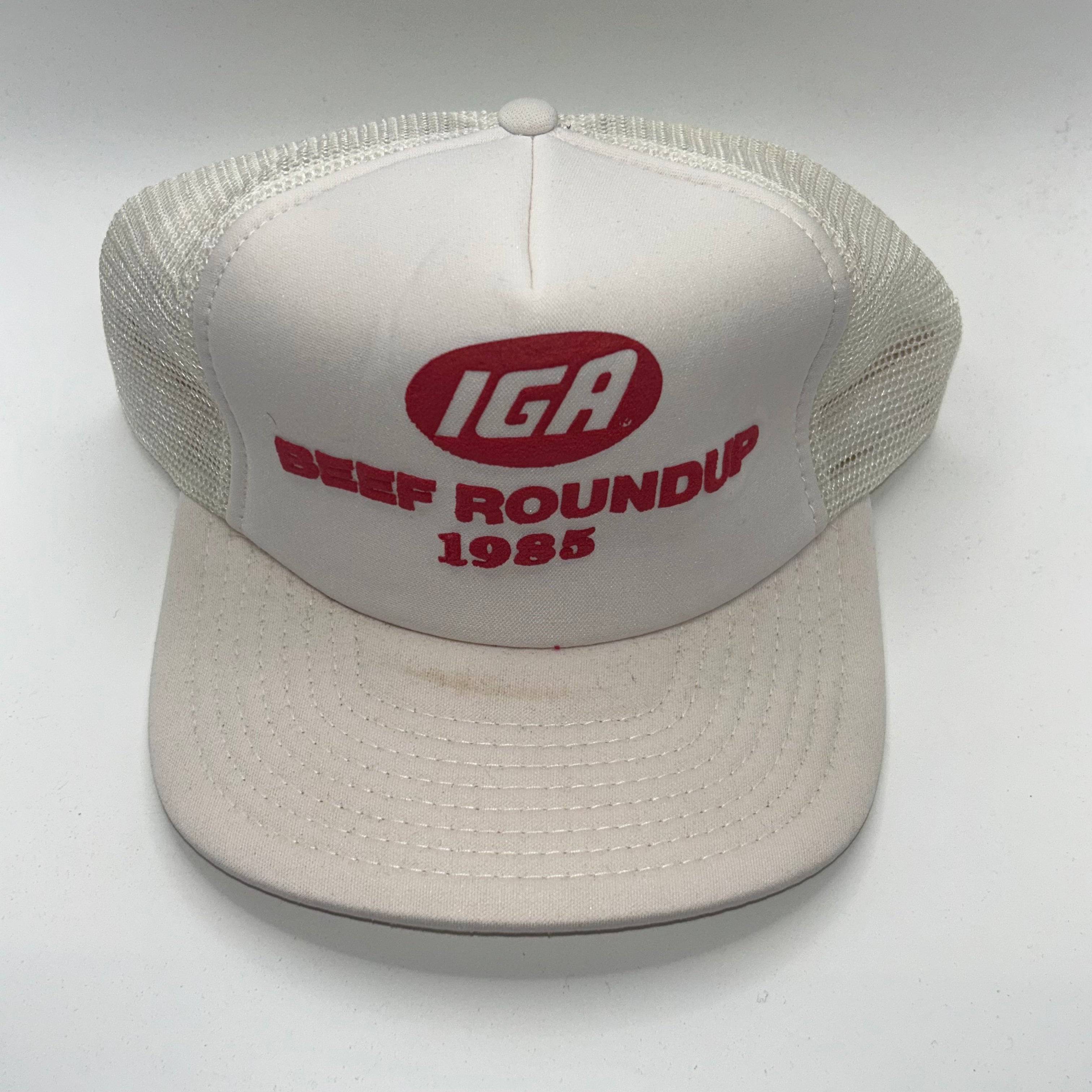 Vintage IGA Beef Roundup 1985 White Trucker Mesh Snapback Hat