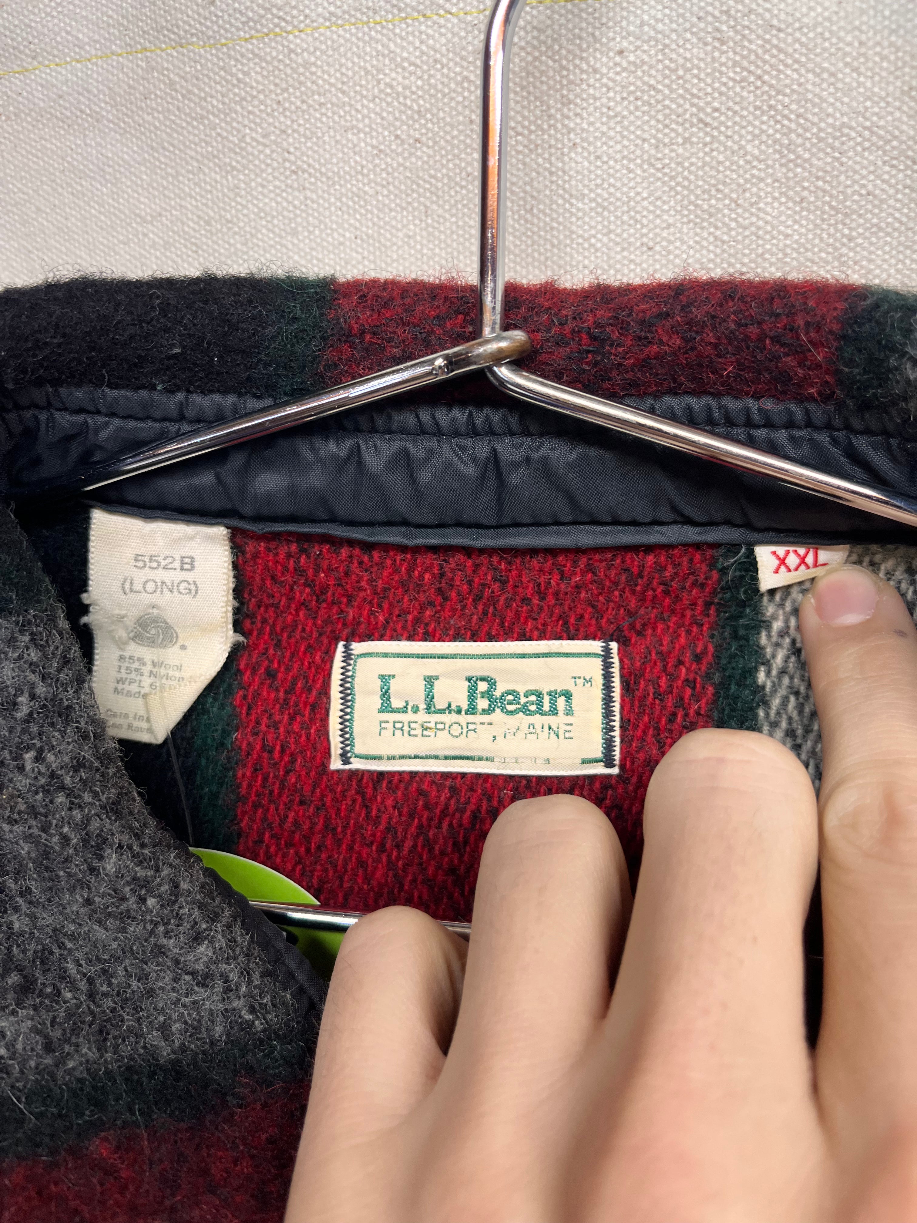 Vtg LL Bean 70's Wool Plaid Thick Red Black Flannel Button Up Shirt: XXL