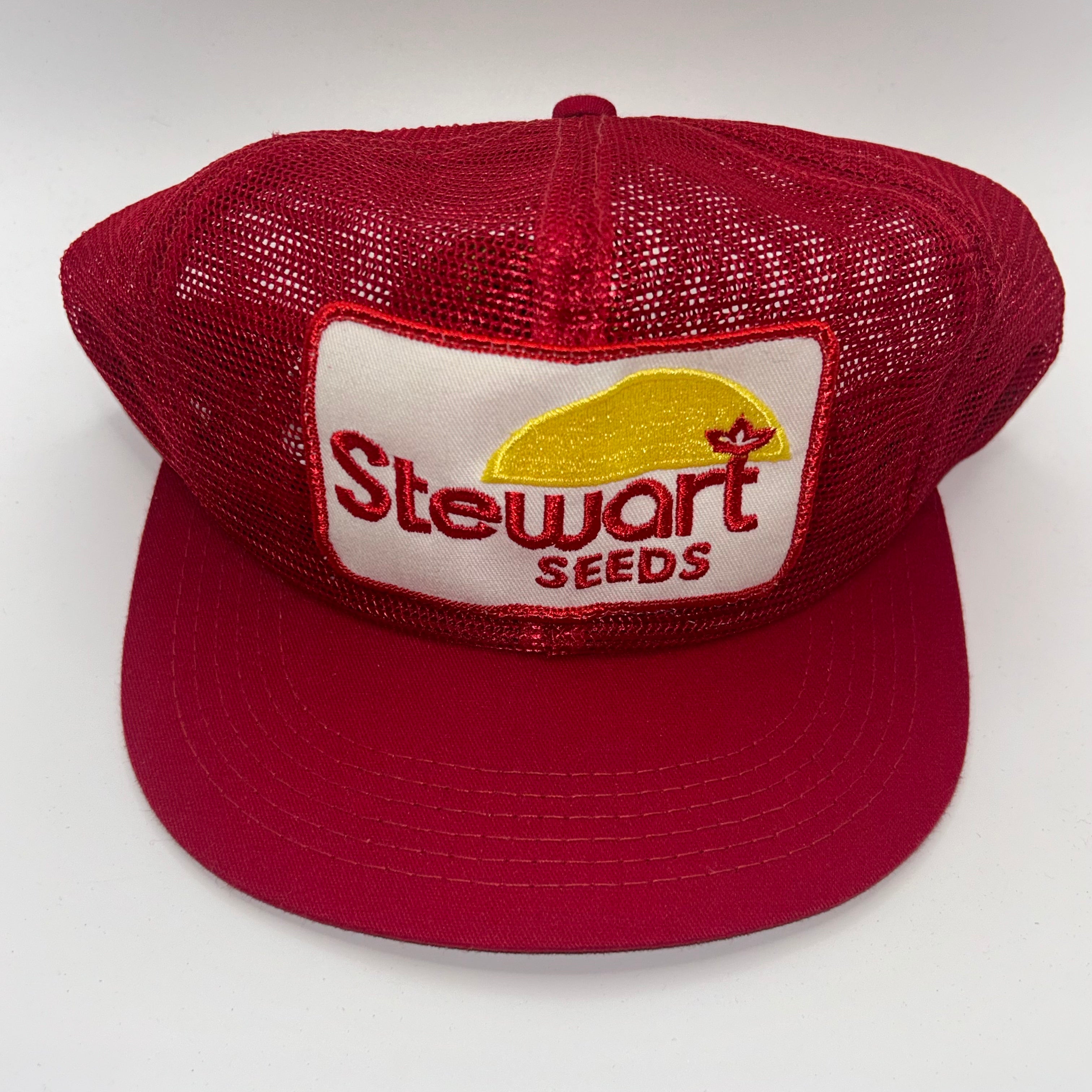 Vintage Stewart Seeds Patch All Mesh Farm Trucker Red Snapback Hat
