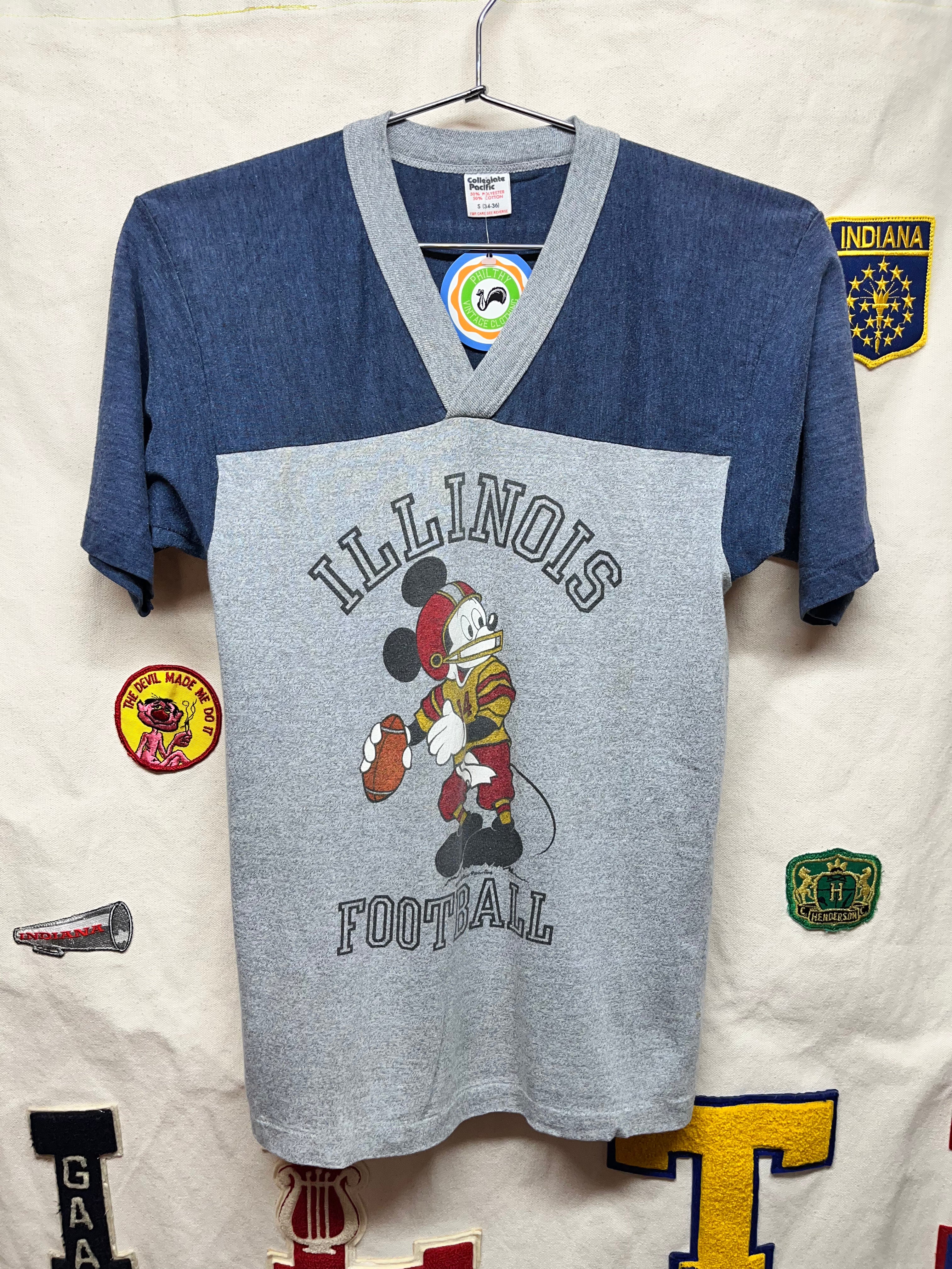 Vintage Illinois Football Mickey Mouse v-neck T-Shirt: