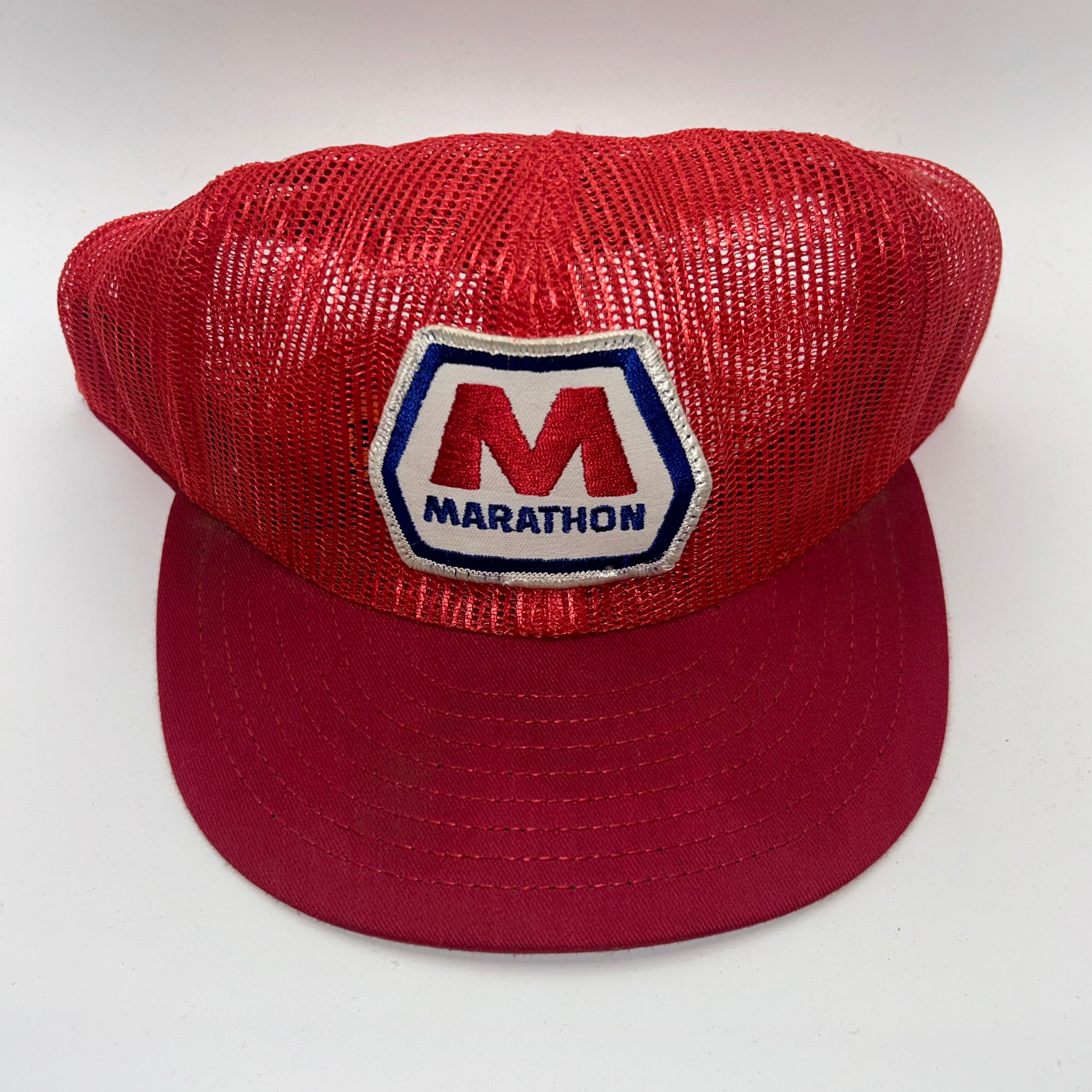 Vintage Marathon Gas Station Patch All Mesh Red Trucker Snapback Hat