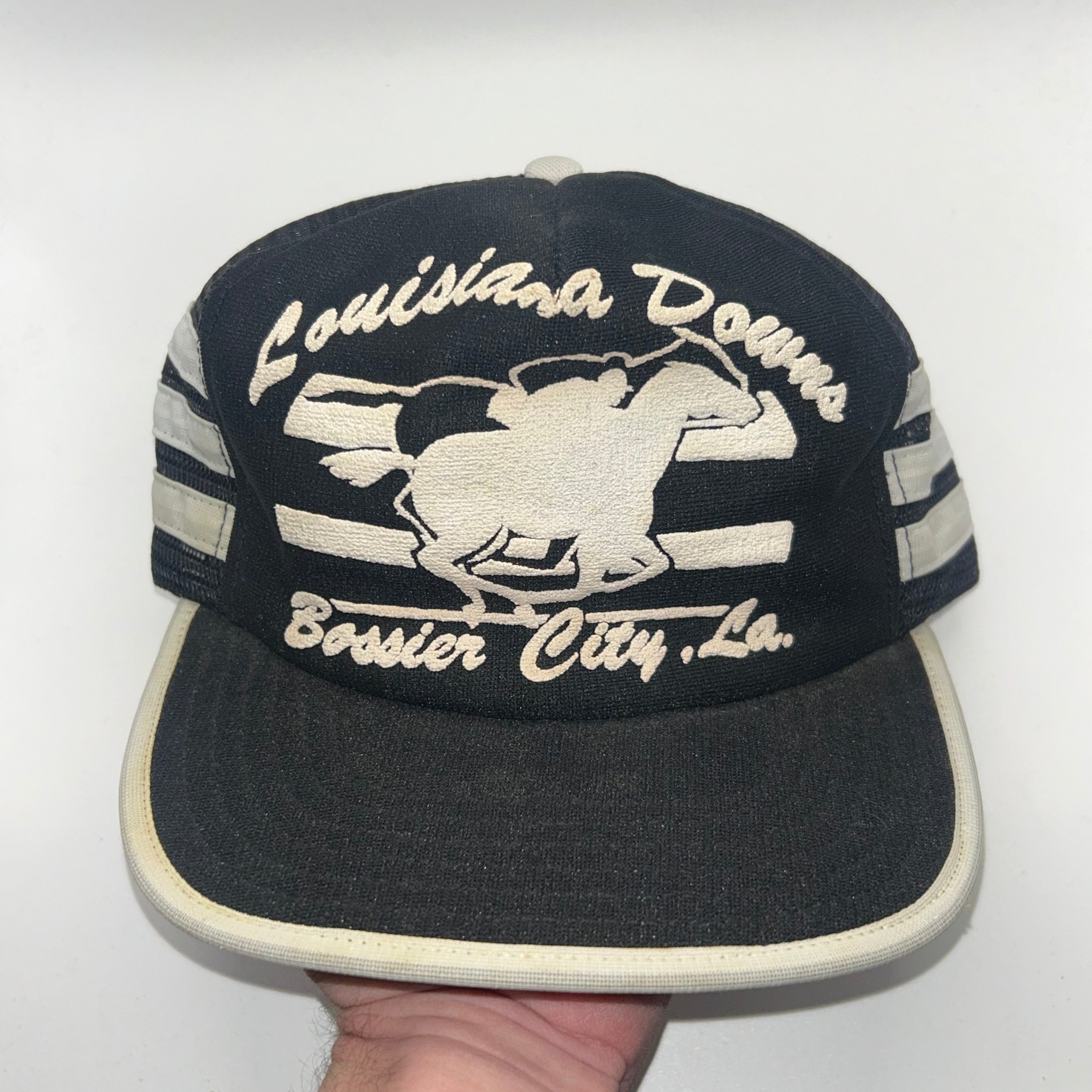 Vintage Louisiana Downs Bossier City Horse Race 3 Stripe Black Trucker Mesh Snapback Hat