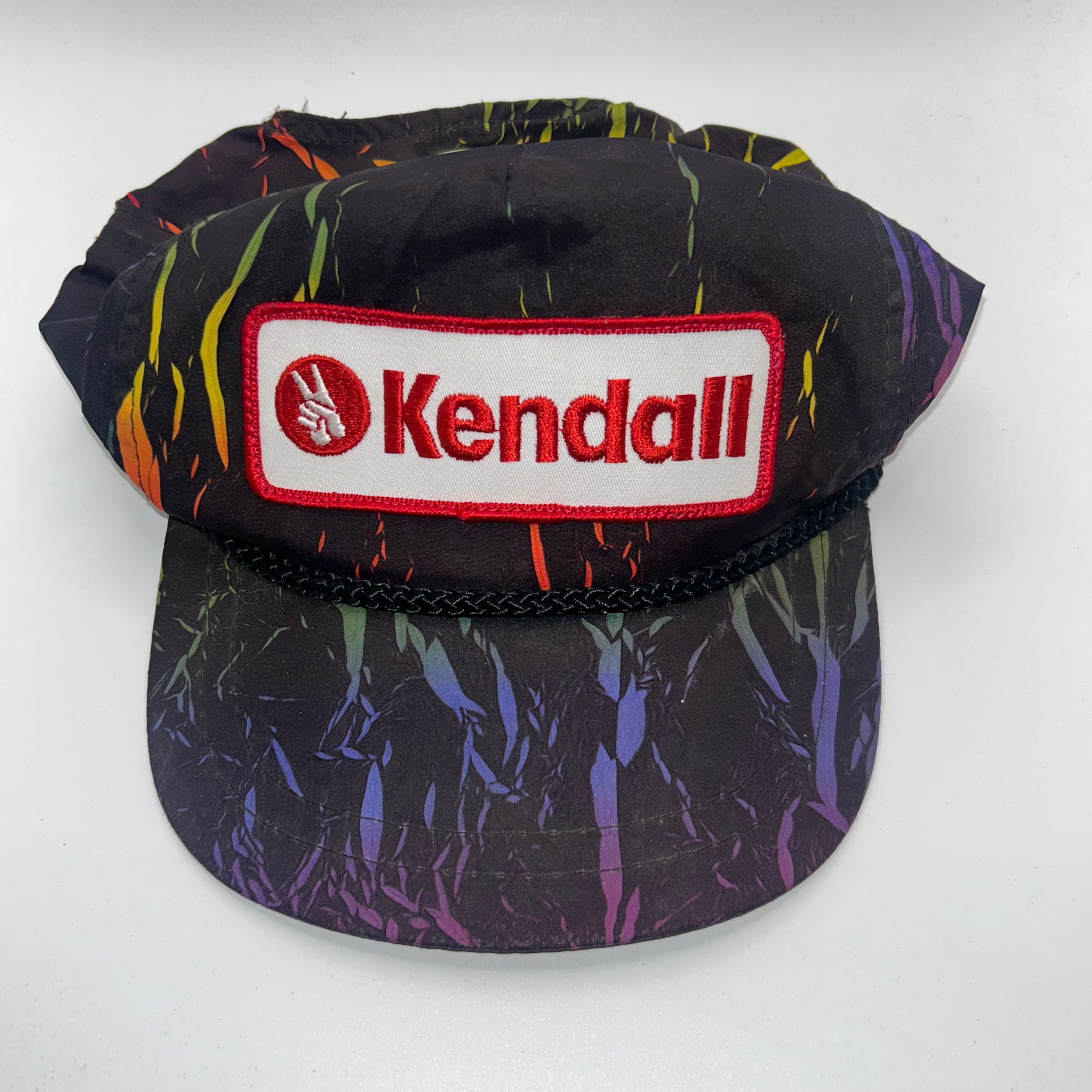 Vintage Kendall Motor Oil Black Rainbow Nylon Rope Snapback Hat