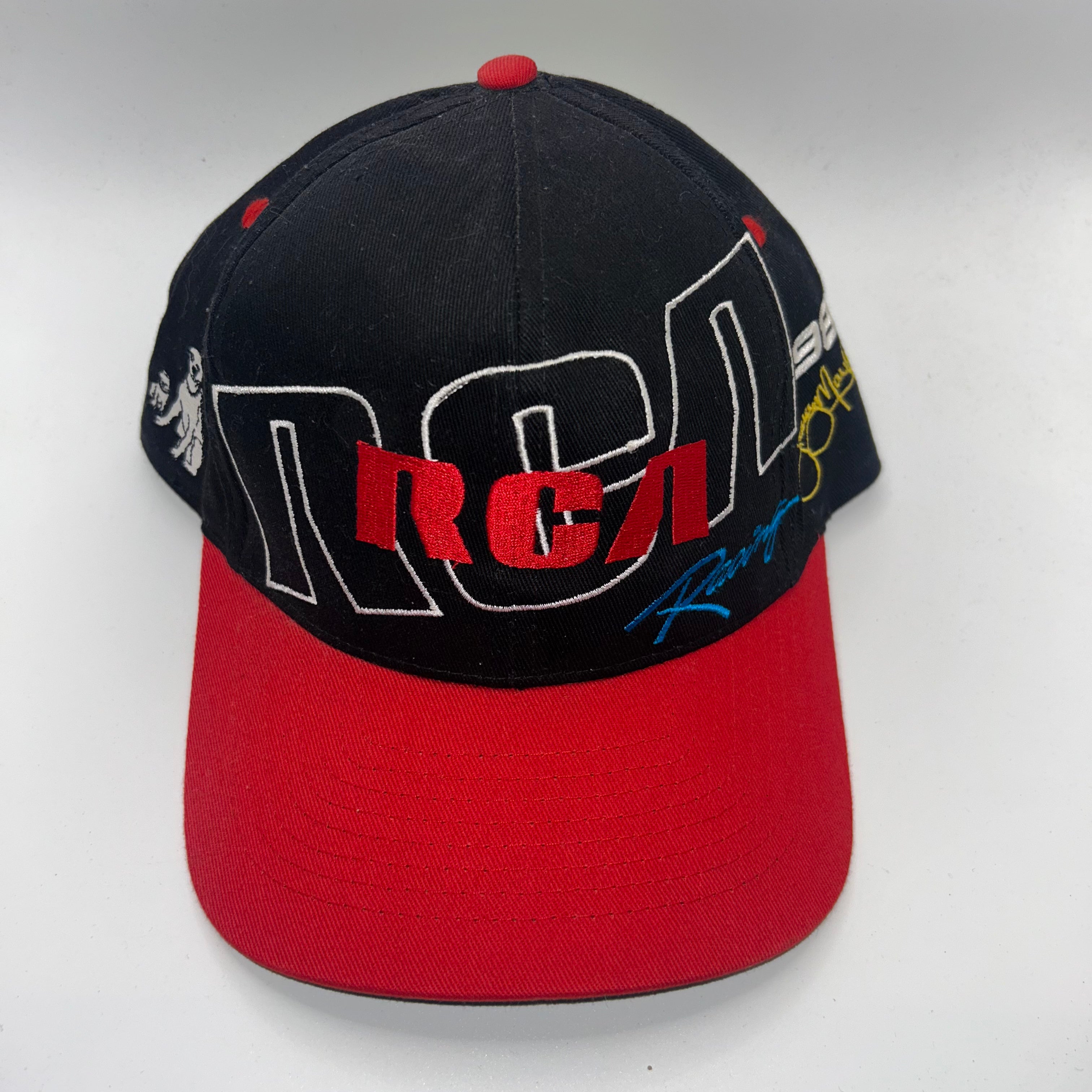 Vintage RCA Racing NASCAR Jeremey Mayfield 98 Beware of Dogs Black Red Snapback Hat