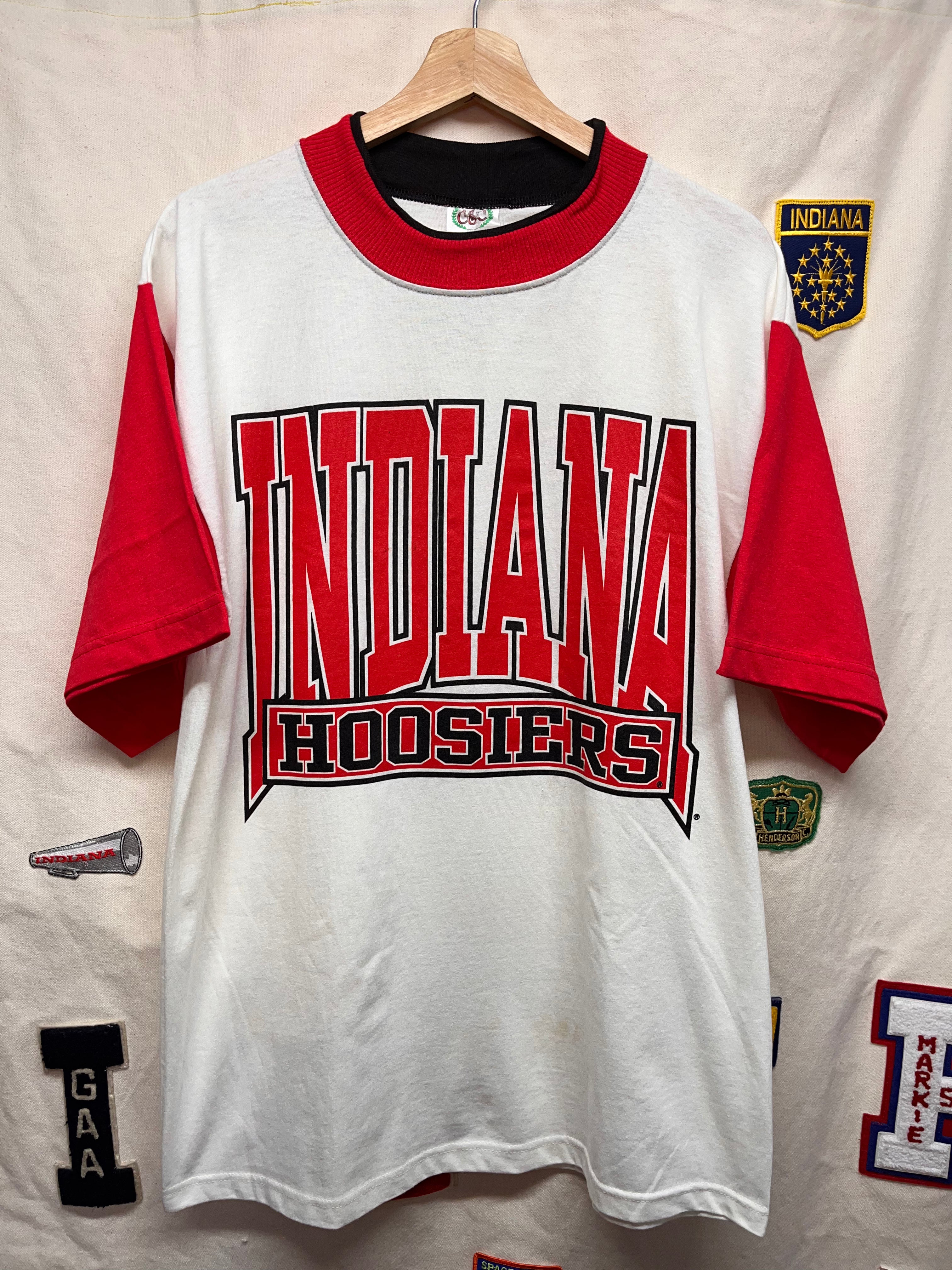 Vintage Indiana Hoosiers Red White Colorblock T-Shirt: Large